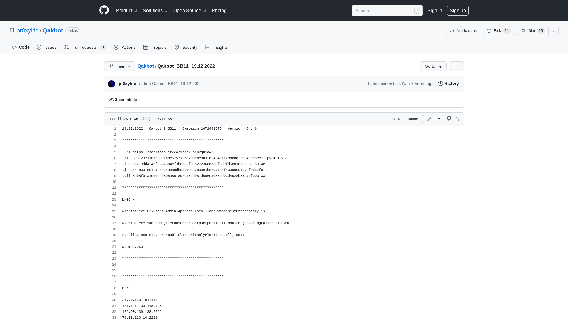 Qakbot/Qakbot_BB11_19.12.2022 at main · pr0xylife/Qakbot · GitHub