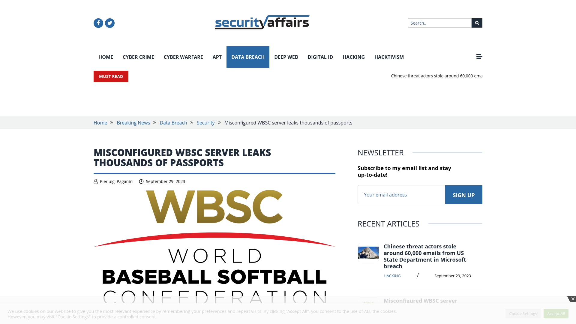 Misconfigured WBSC server leaks thousands of passports