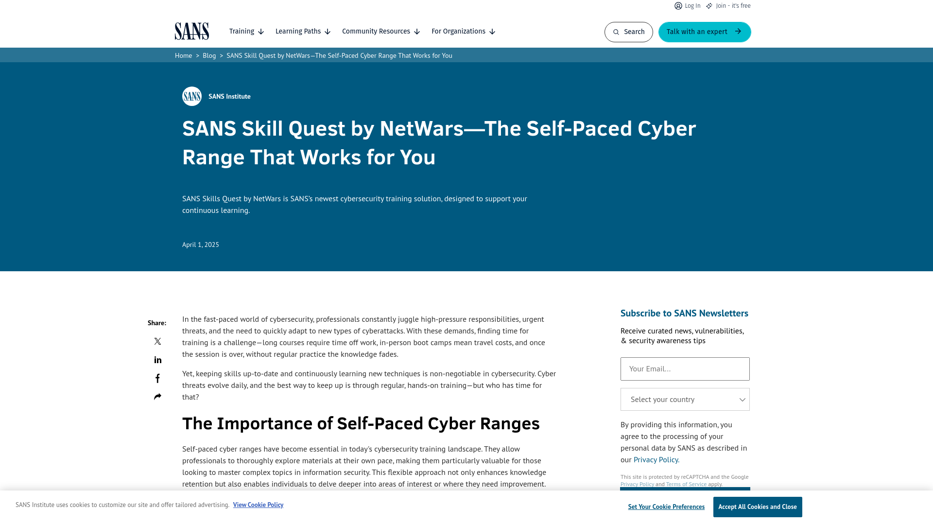 SANS Skill Quest by NetWars—The Self-Paced Cyber Range That Works for You | SANS Institute