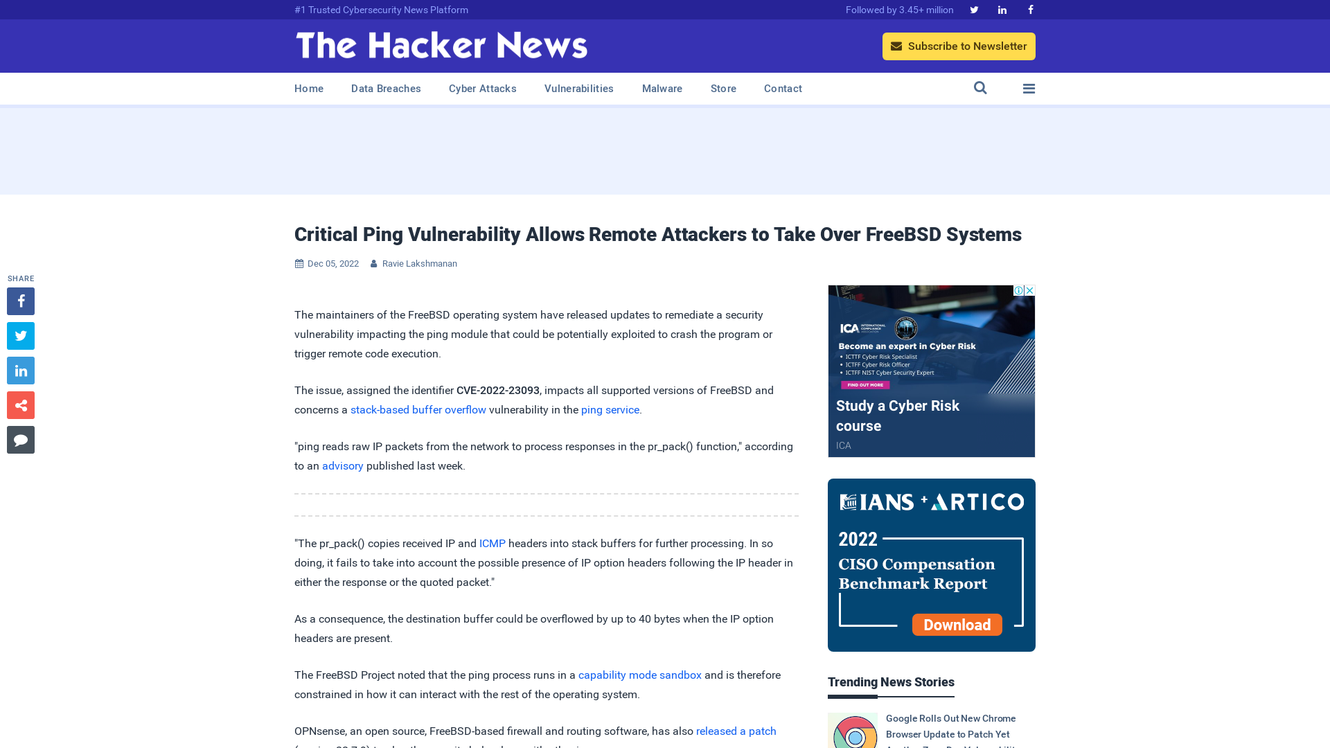Critical Ping Vulnerability Allows Remote Attackers to Take Over FreeBSD Systems