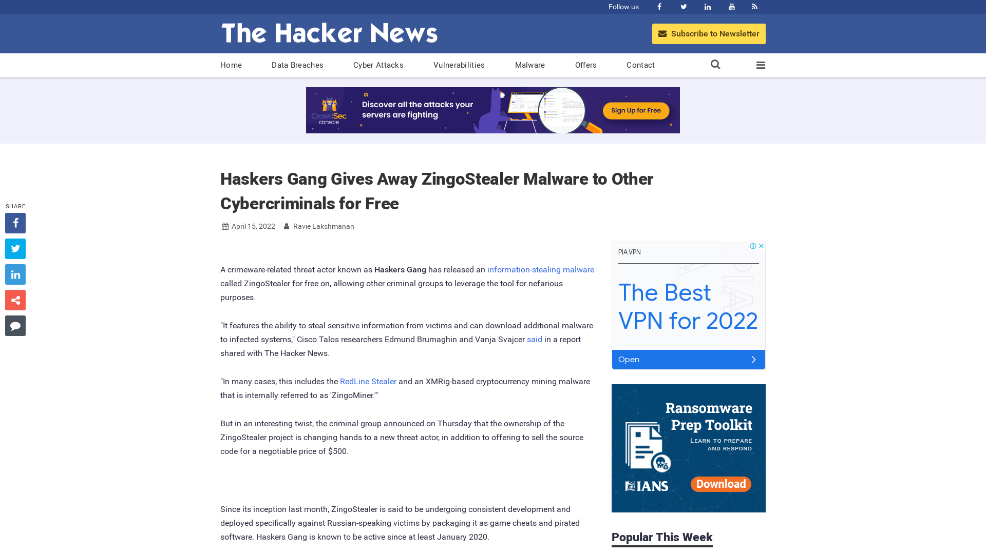 Haskers Gang Gives Away ZingoStealer Malware to Other Cybercriminals for Free