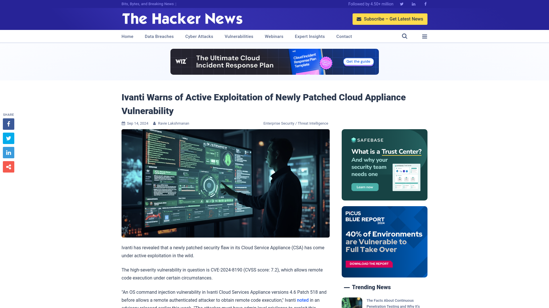 Ivanti Warns of Active Exploitation of Newly Patched Cloud Appliance Vulnerability