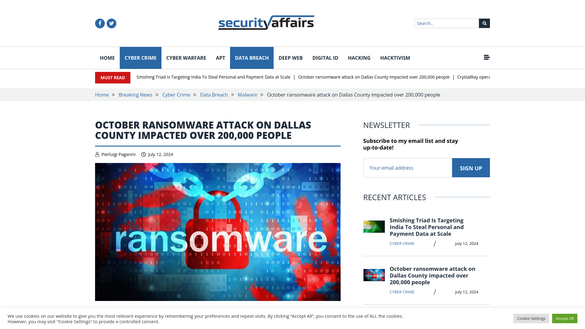 October ransomware attack on Dallas County impacted over 200K people