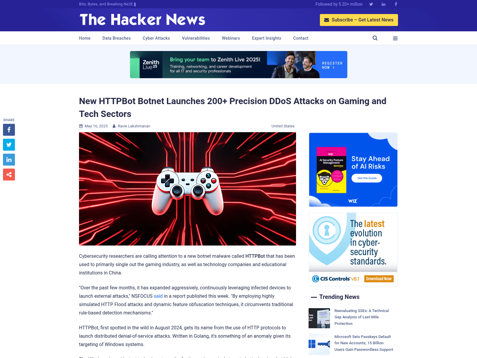 New HTTPBot Botnet Launches 200+ Precision DDoS Attacks on Gaming and Tech Sectors
