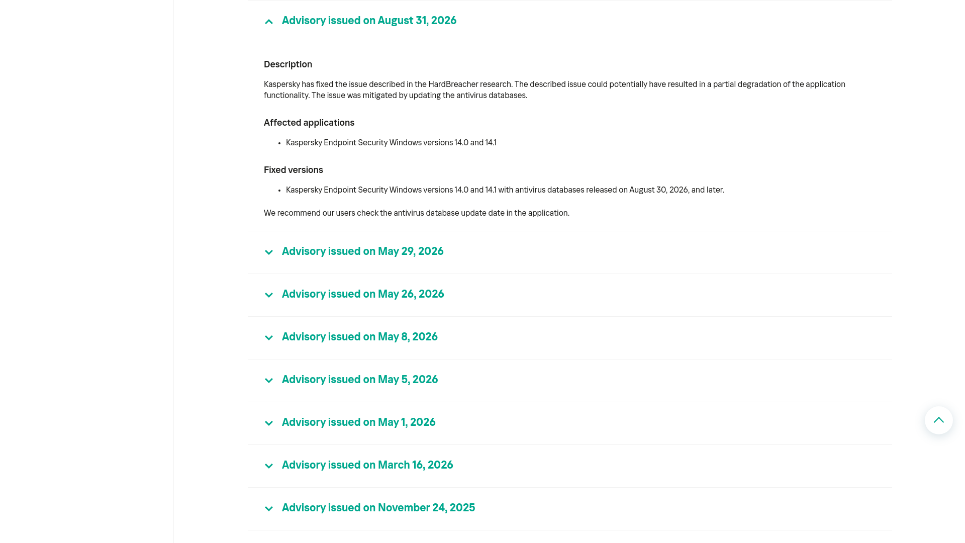 List of Advisories | | Kaspersky Support