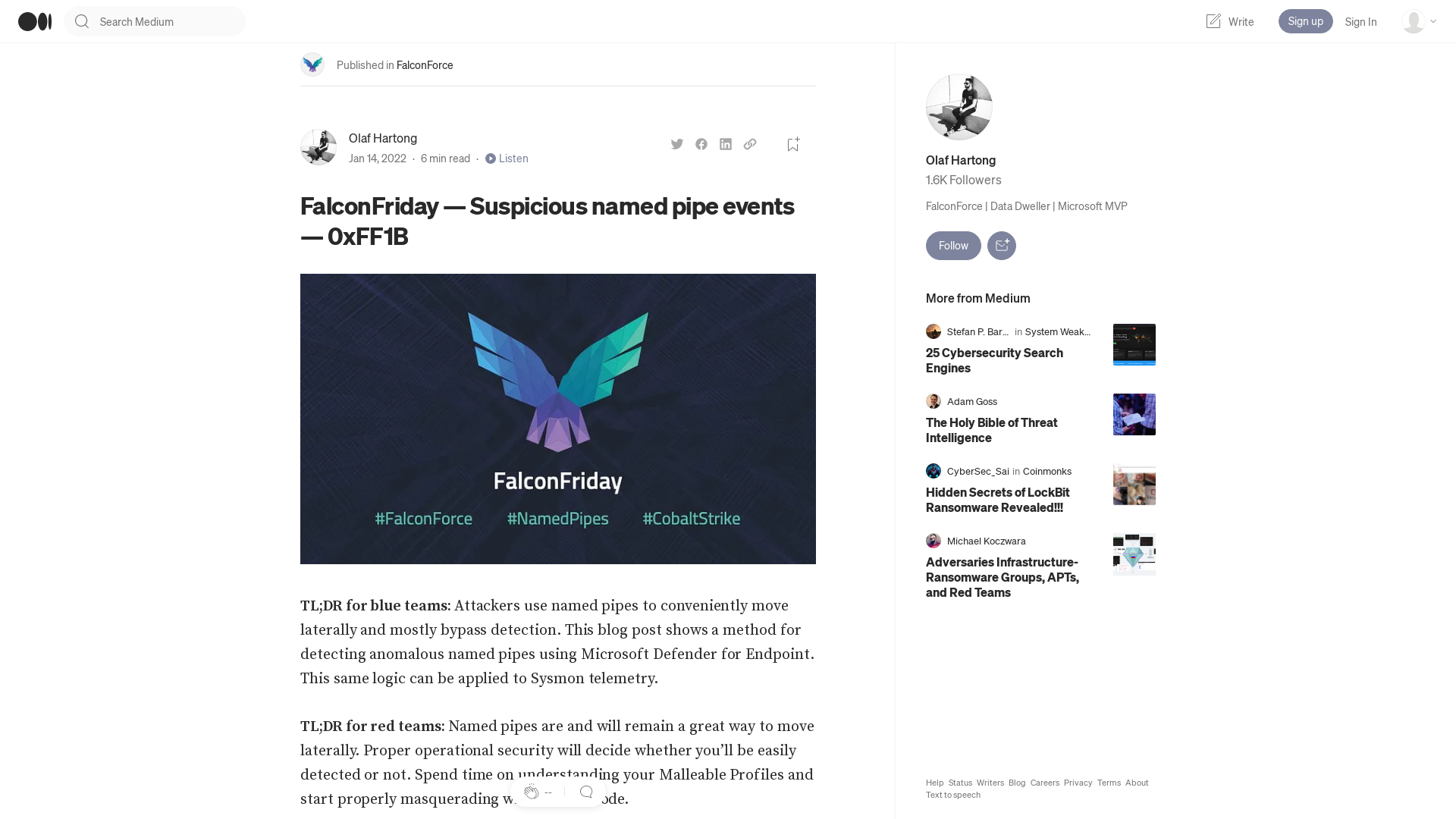 FalconFriday — Suspicious named pipe events — 0xFF1B | by Olaf Hartong | FalconForce | Medium