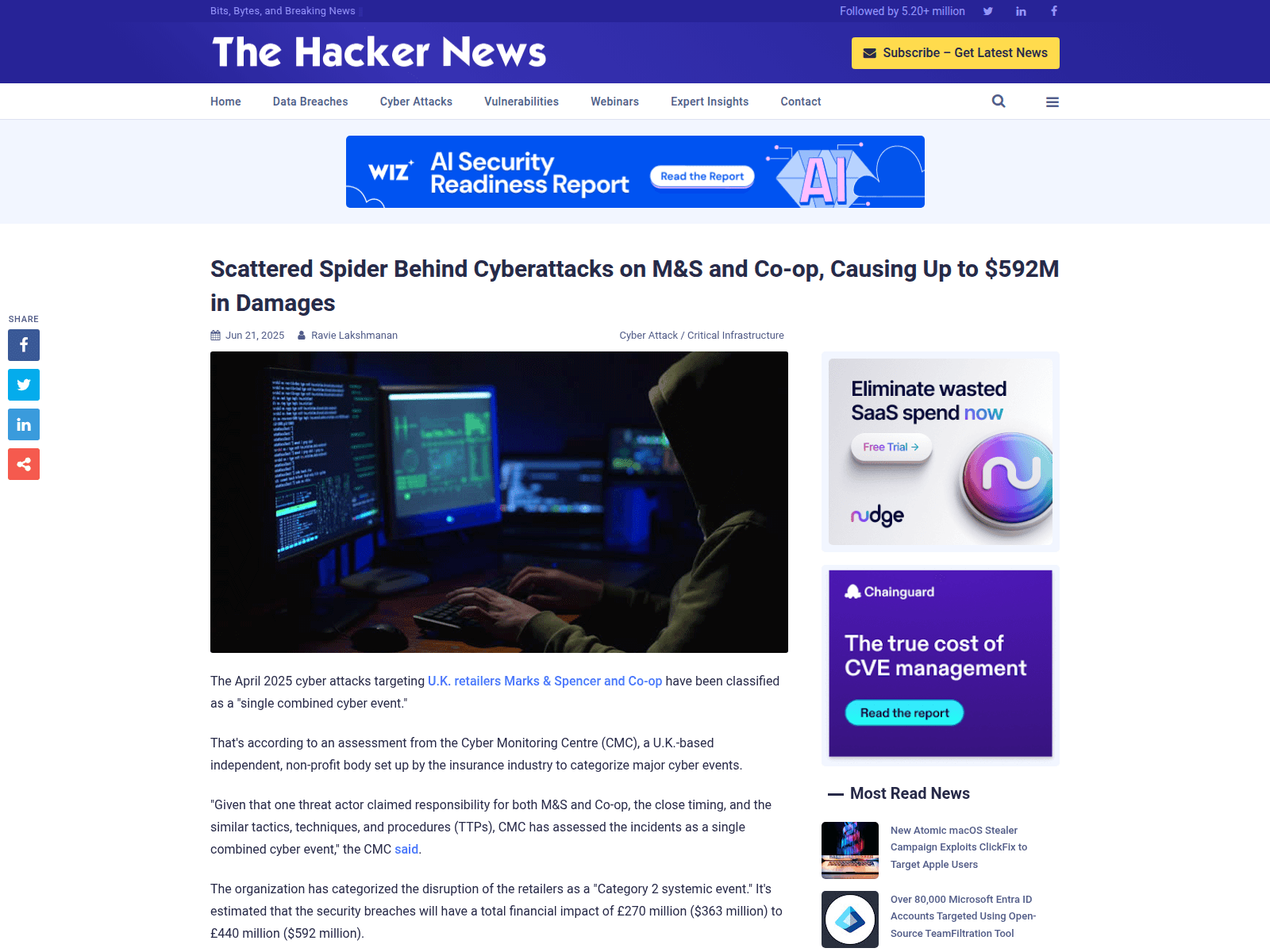 Scattered Spider Behind Cyberattacks on M&S and Co-op, Causing Up to $592M in Damages
