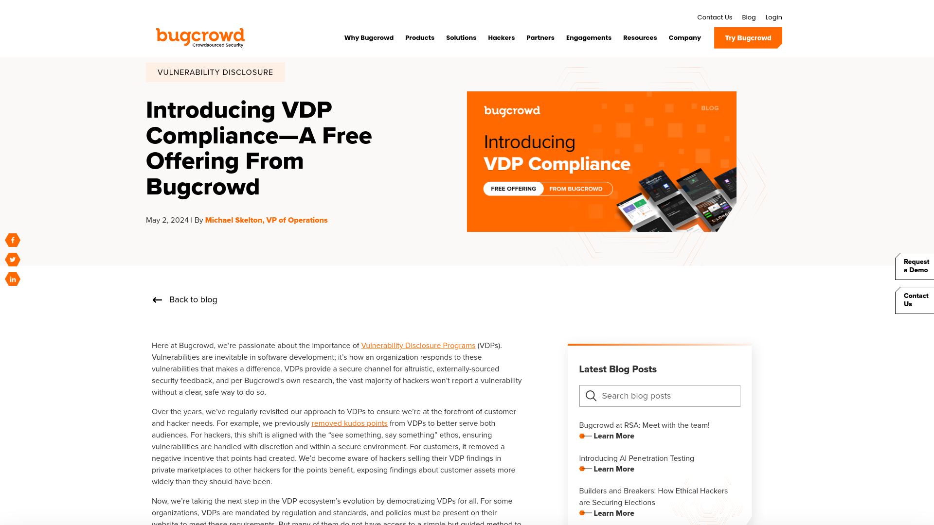 Introducing VDP Compliance—A Free Offering From Bugcrowd | @Bugcrowd