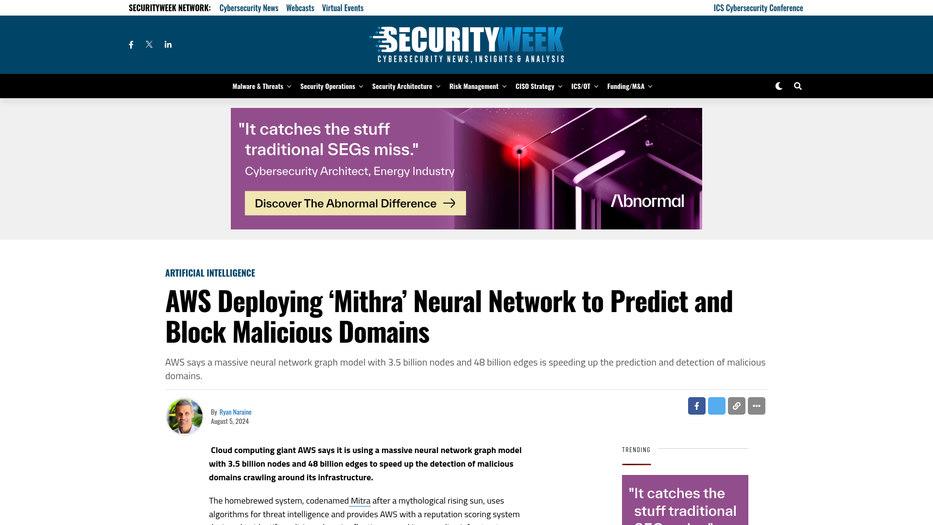 AWS Deploying 'Mithra' Neural Network to Predict and Block Malicious Domains - SecurityWeek