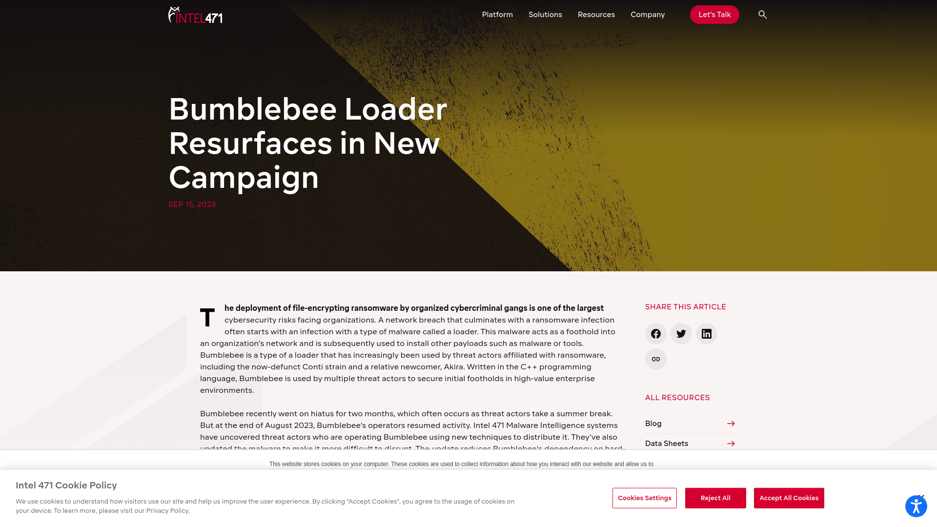 Bumblebee Loader Resurfaces in New Campaign | Intel471