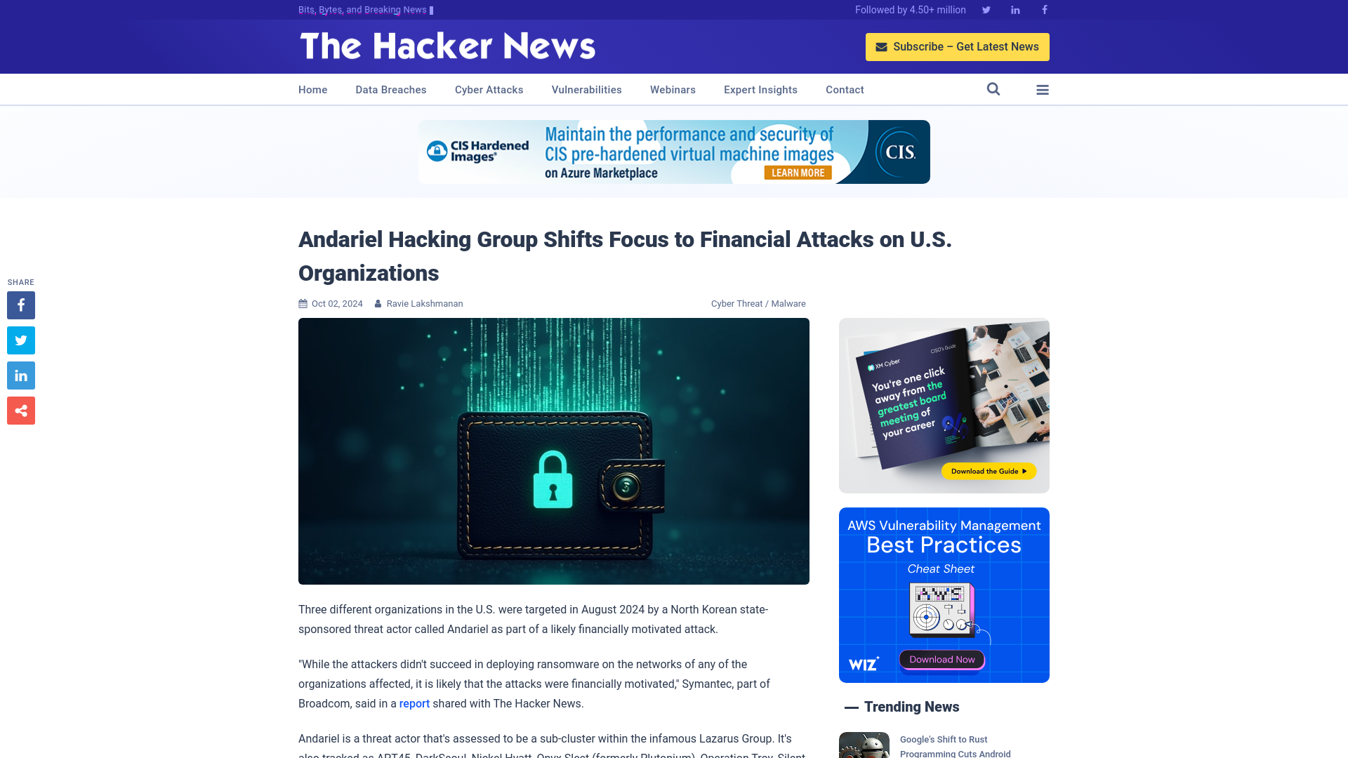 Andariel Hacking Group Shifts Focus to Financial Attacks on U.S. Organizations