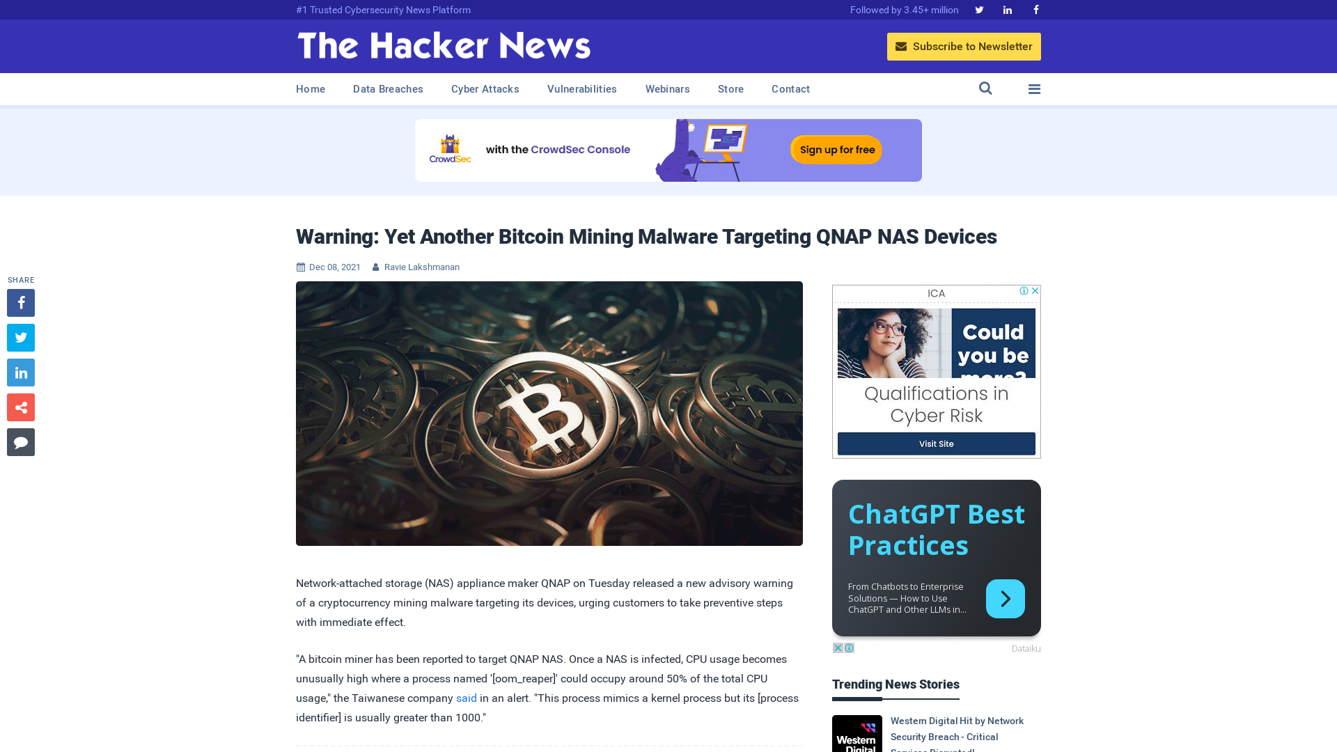 Warning: Yet Another Bitcoin Mining Malware Targeting QNAP NAS Devices