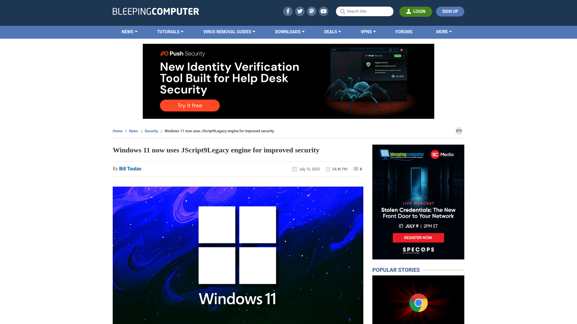 Windows 11 now uses JScript9Legacy engine for improved security