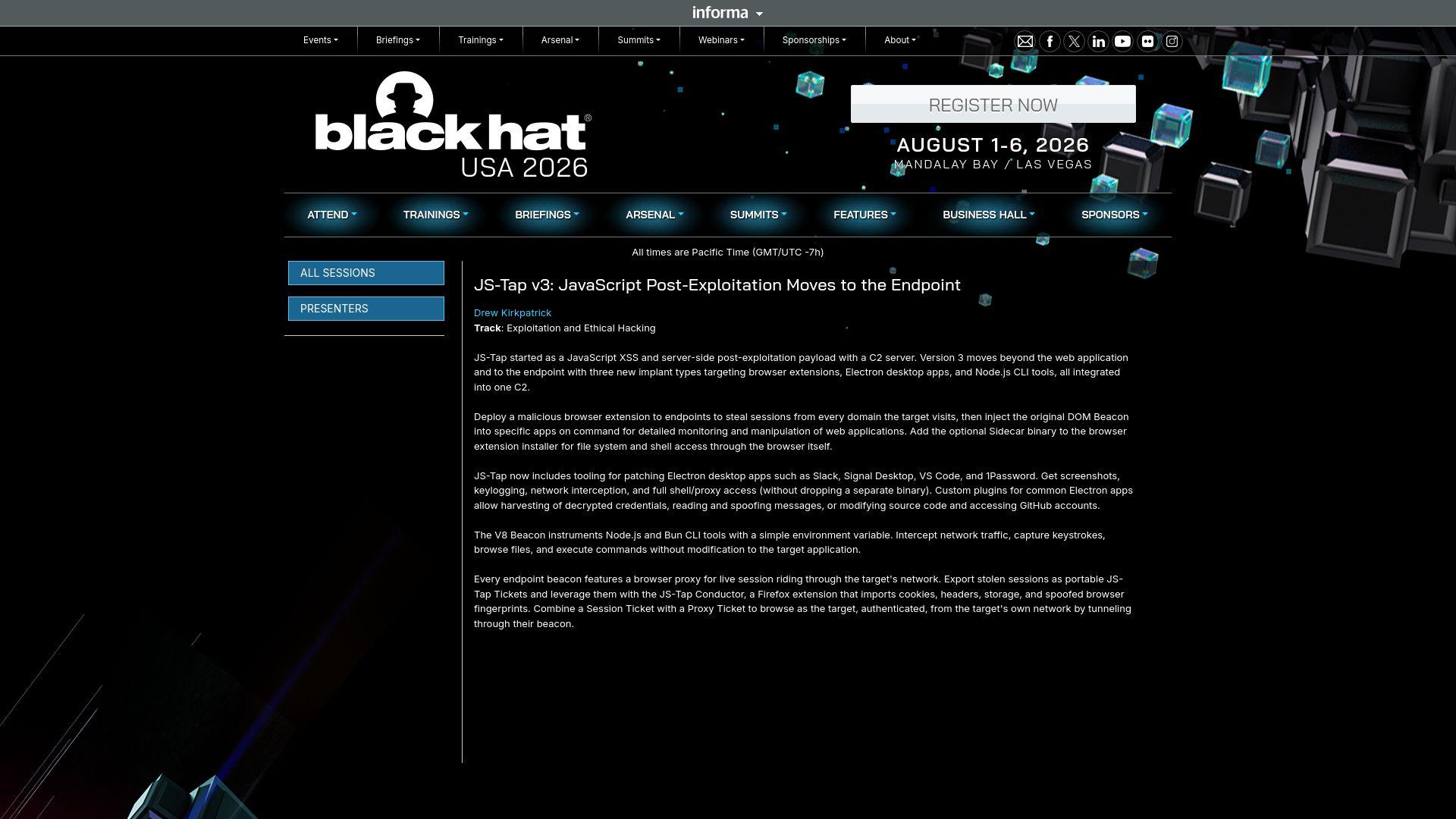 JS-Tap v3: JavaScript Post-Exploitation Moves to the Endpoint - Black Hat USA 2026 | Arsenal Schedule