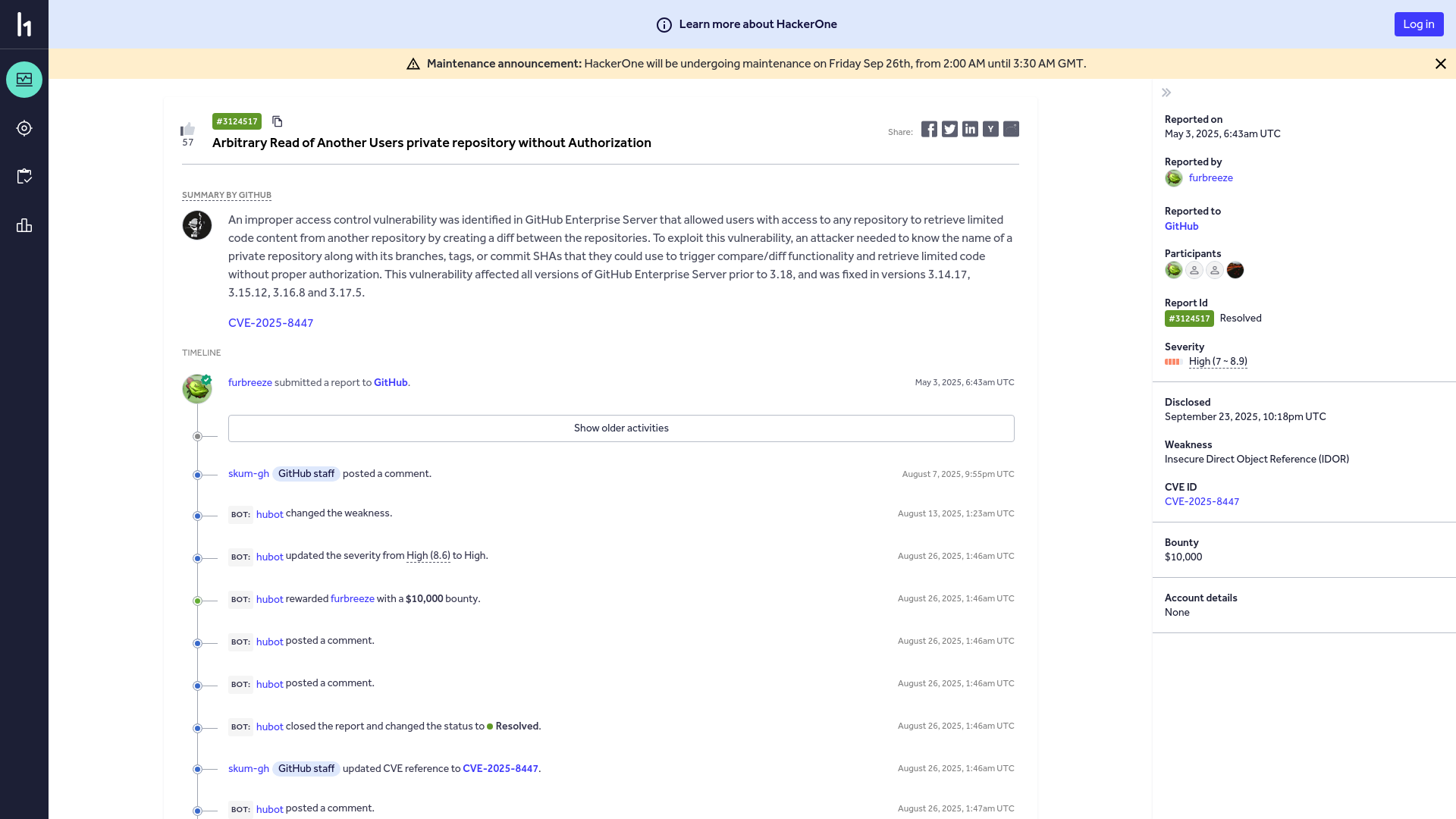 GitHub | Report #3124517 - Arbitrary Read of Another Users private repository without Authorization | HackerOne