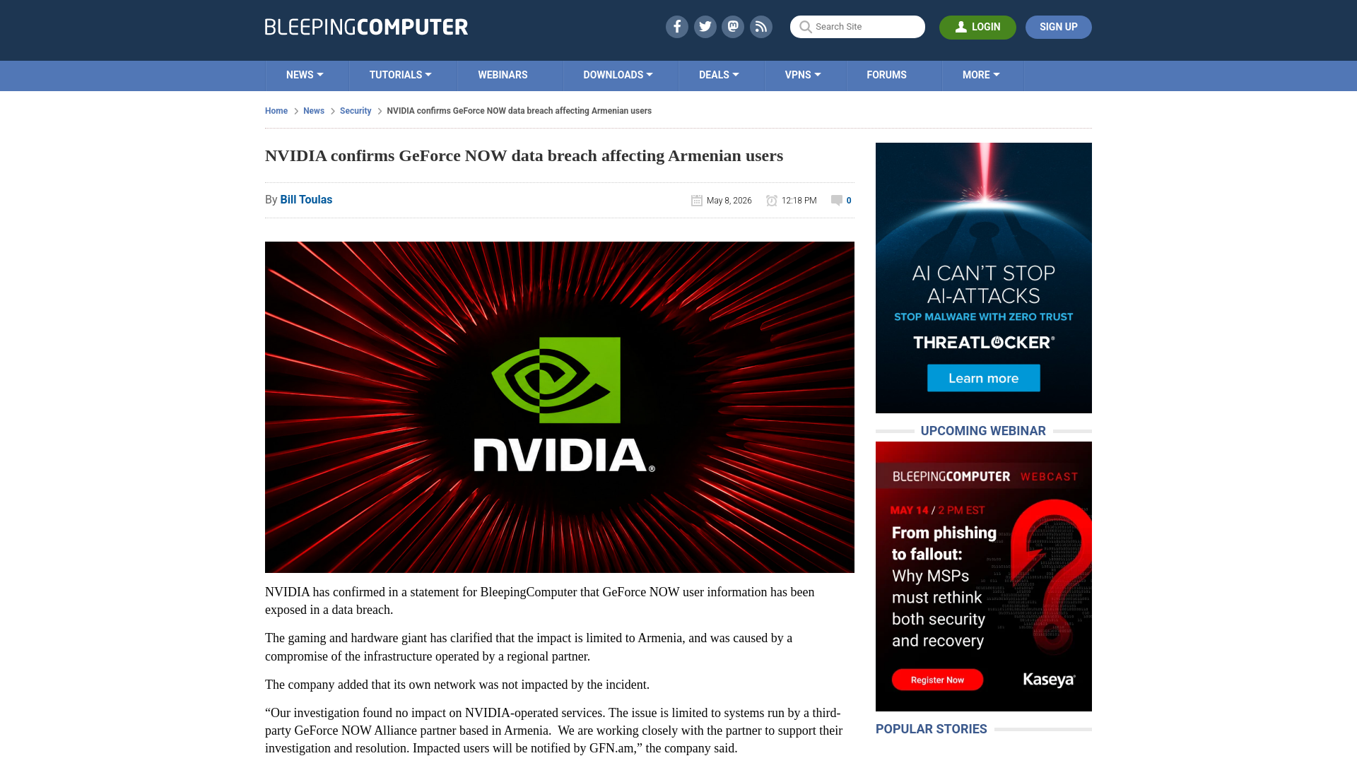 NVIDIA confirms GeForce NOW data breach affecting Armenian users