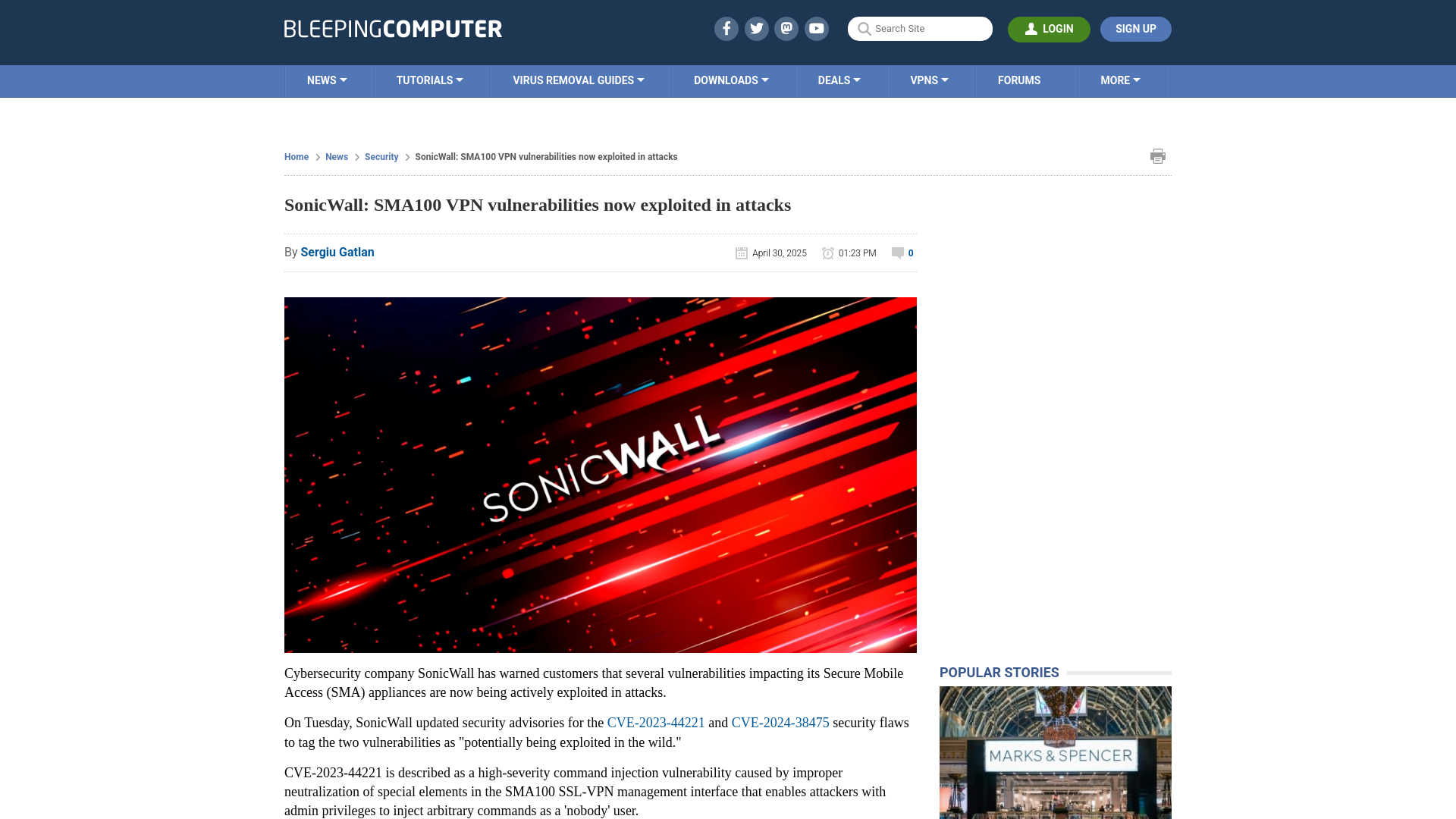 SonicWall: SMA100 VPN vulnerabilities now exploited in attacks