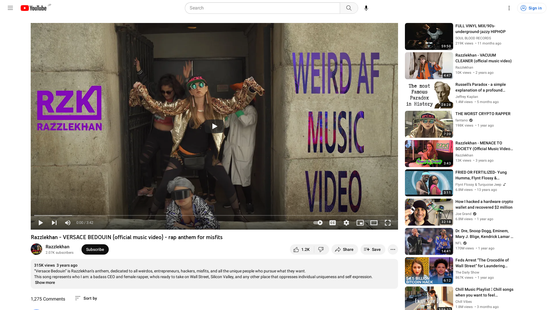 Razzlekhan - VERSACE BEDOUIN (official music video) - rap anthem for misfits - YouTube