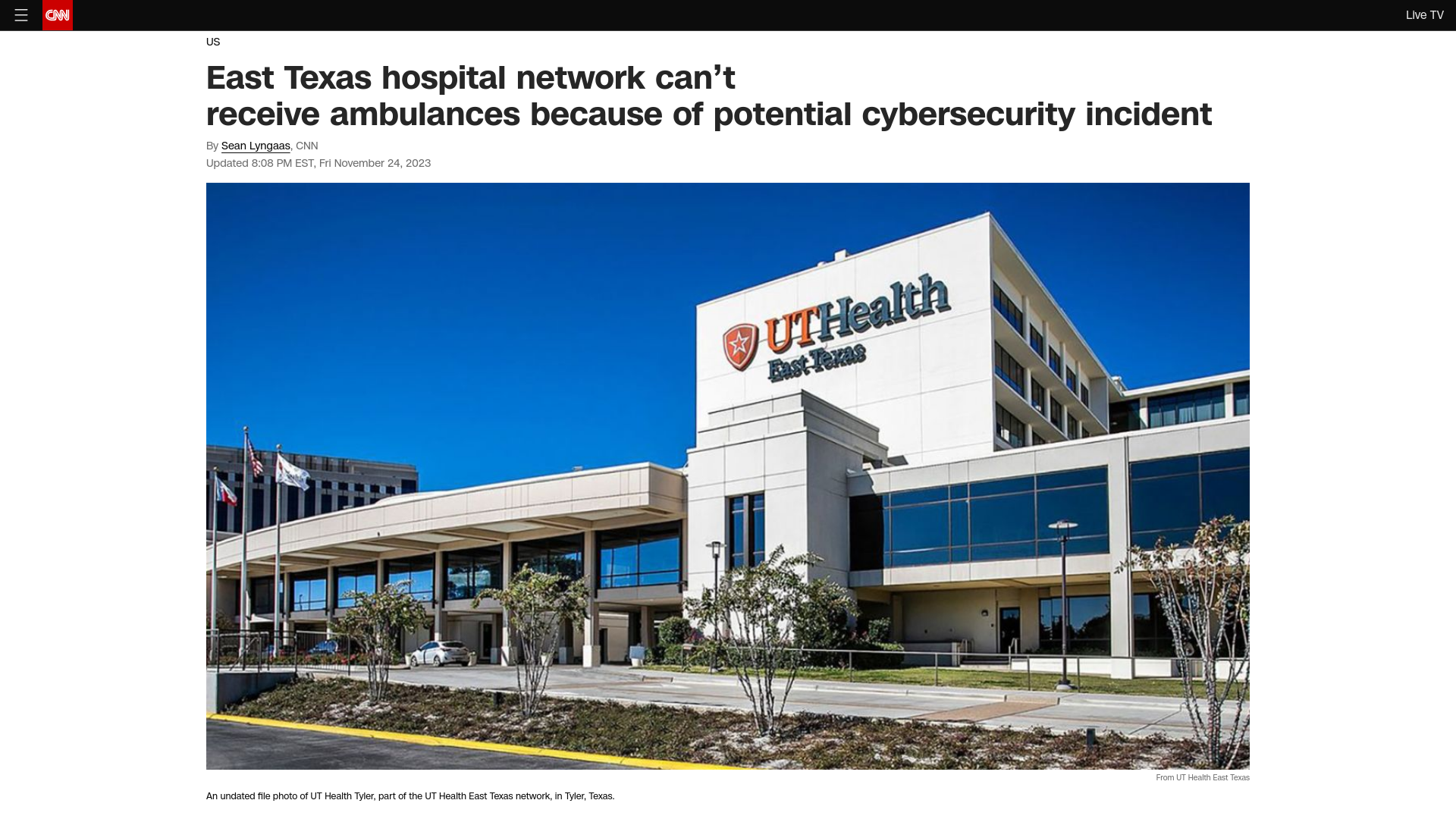 East Texas hospital network can’t receive ambulances because of potential cybersecurity incident | CNN