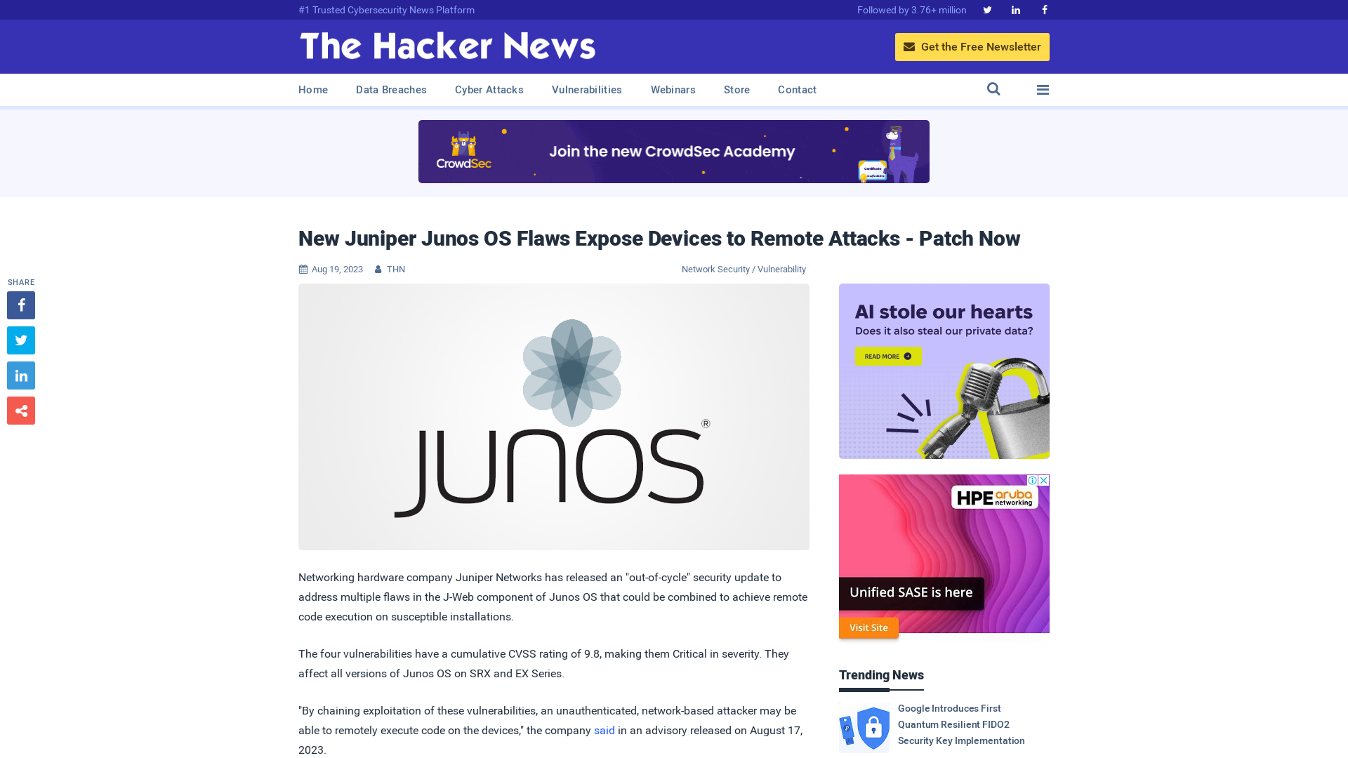 New Juniper Junos OS Flaws Expose Devices to Remote Attacks - Patch Now