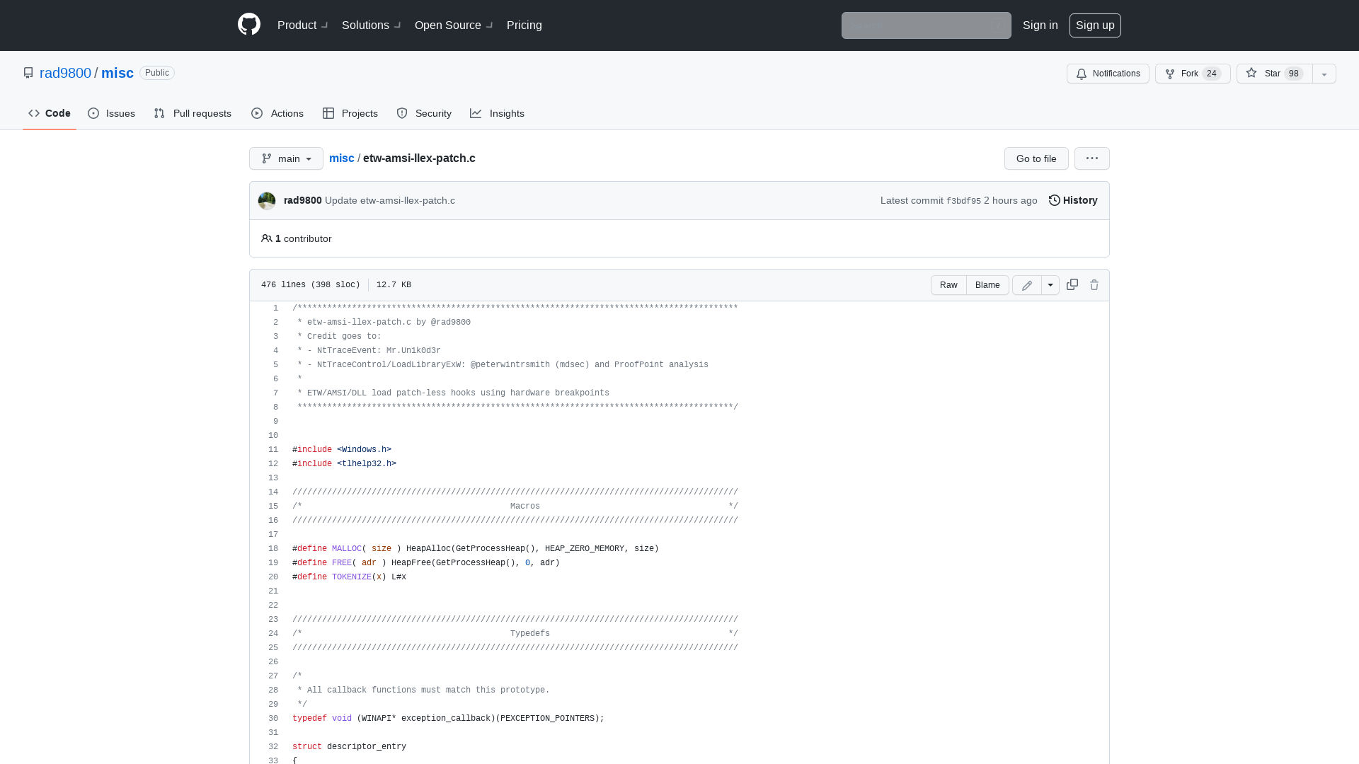 misc/etw-amsi-llex-patch.c at main · rad9800/misc · GitHub