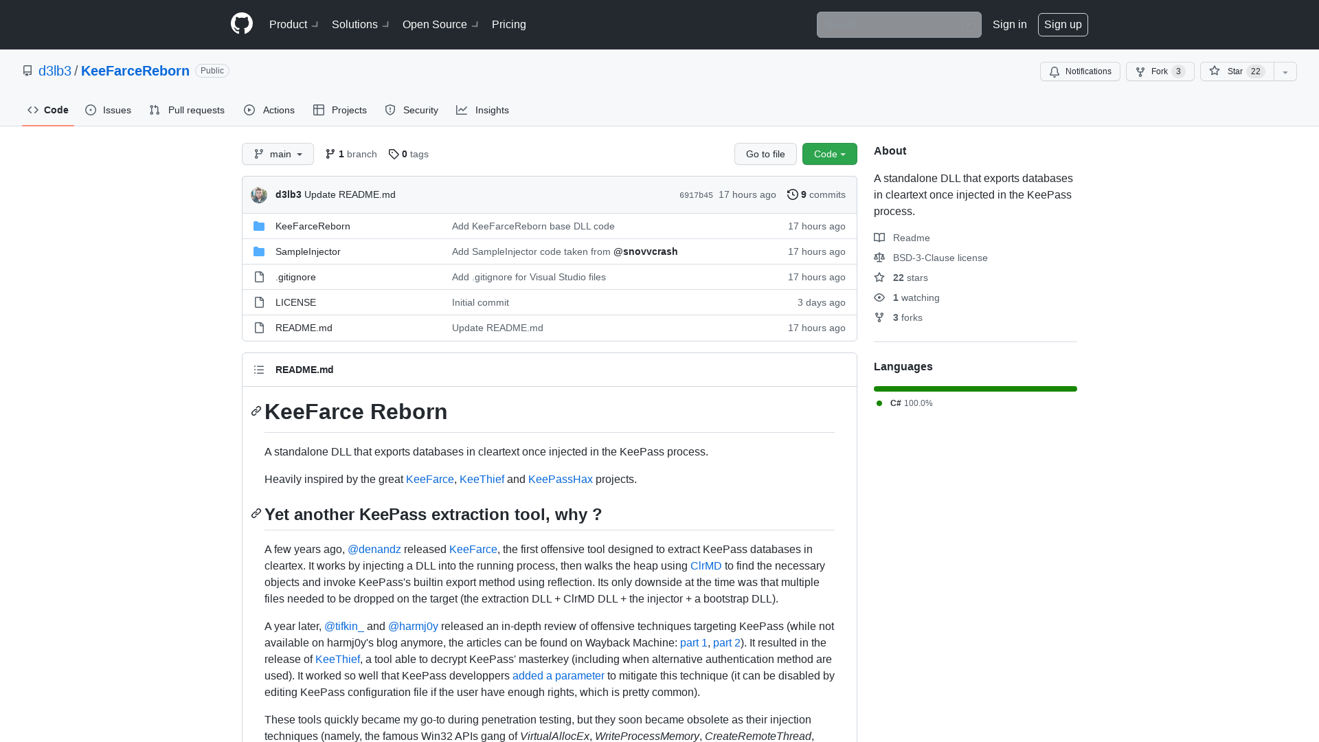 GitHub - d3lb3/KeeFarceReborn: A standalone DLL that exports databases in cleartext once injected in the KeePass process.