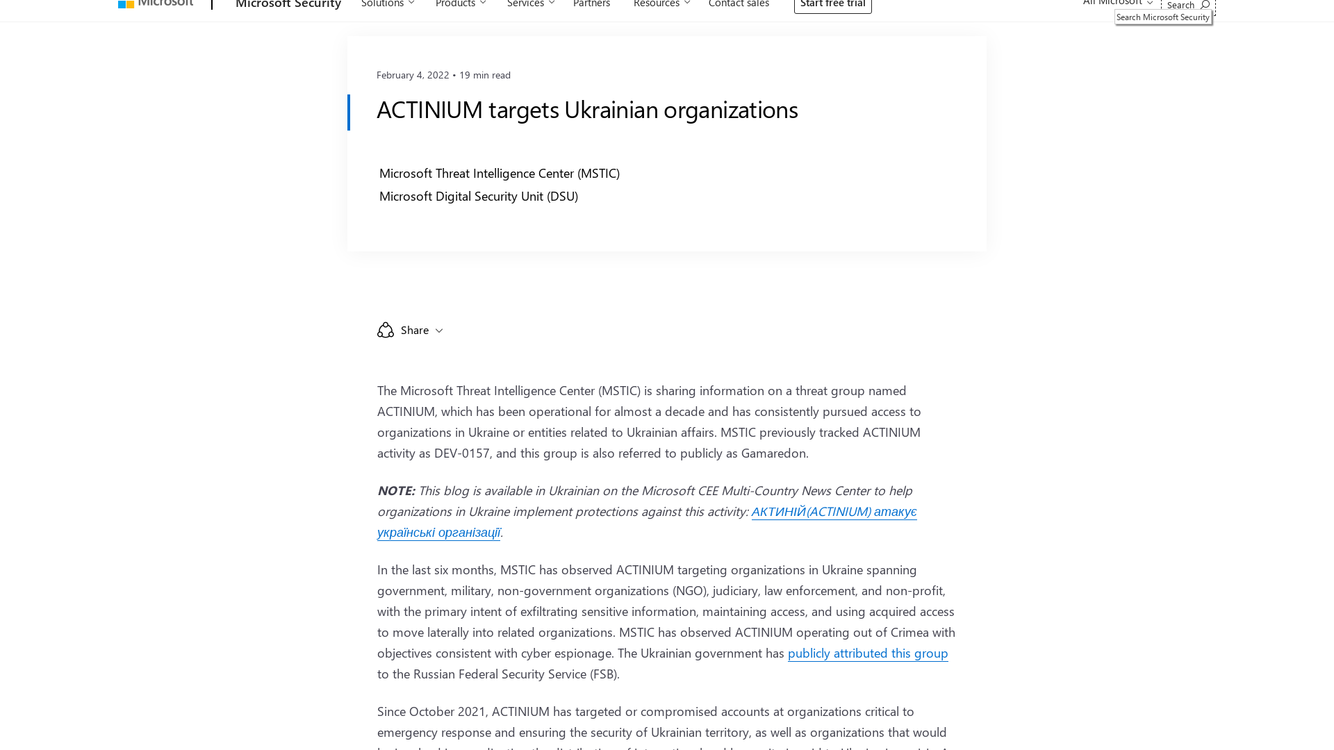 ACTINIUM targets Ukrainian organizations - Microsoft Security Blog