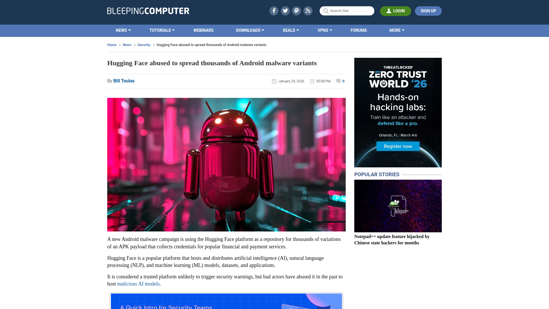 Hugging Face abused to spread thousands of Android malware variants