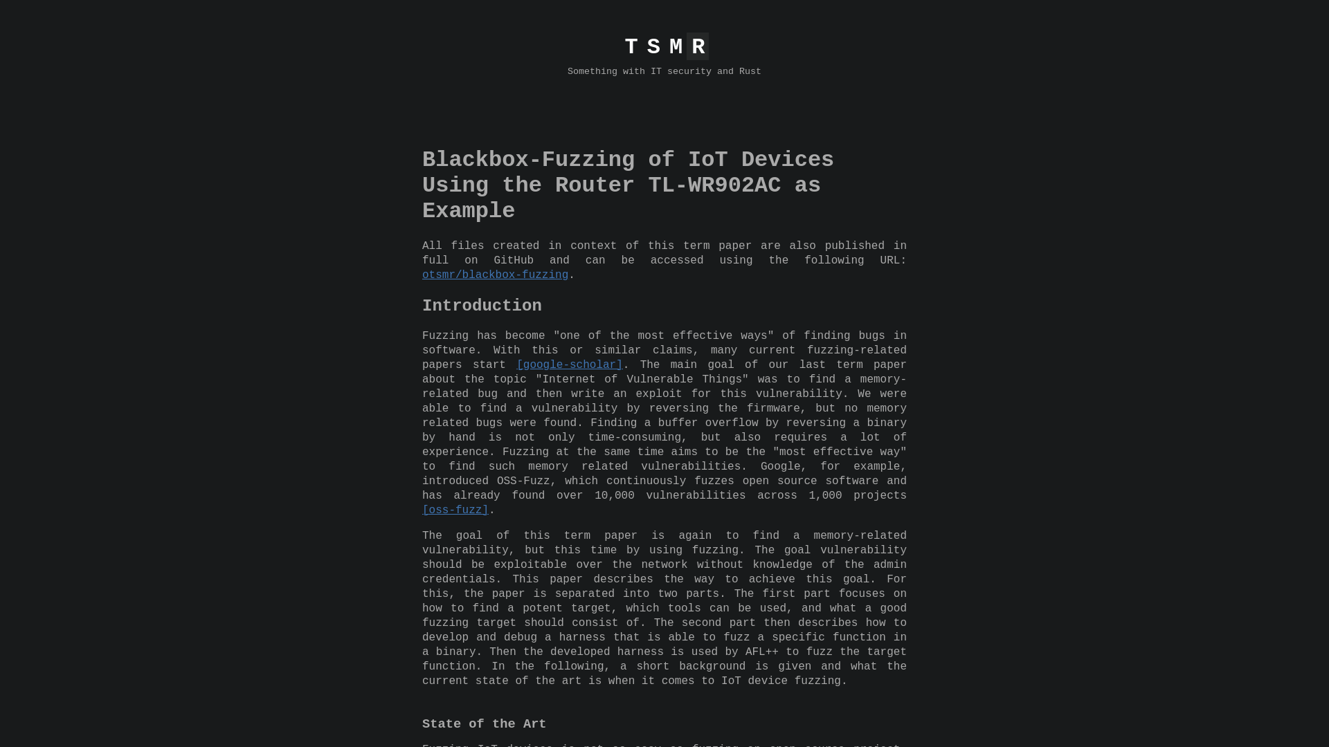 Blackbox-Fuzzing of IoT Devices Using the Router TL-WR902AC as Example