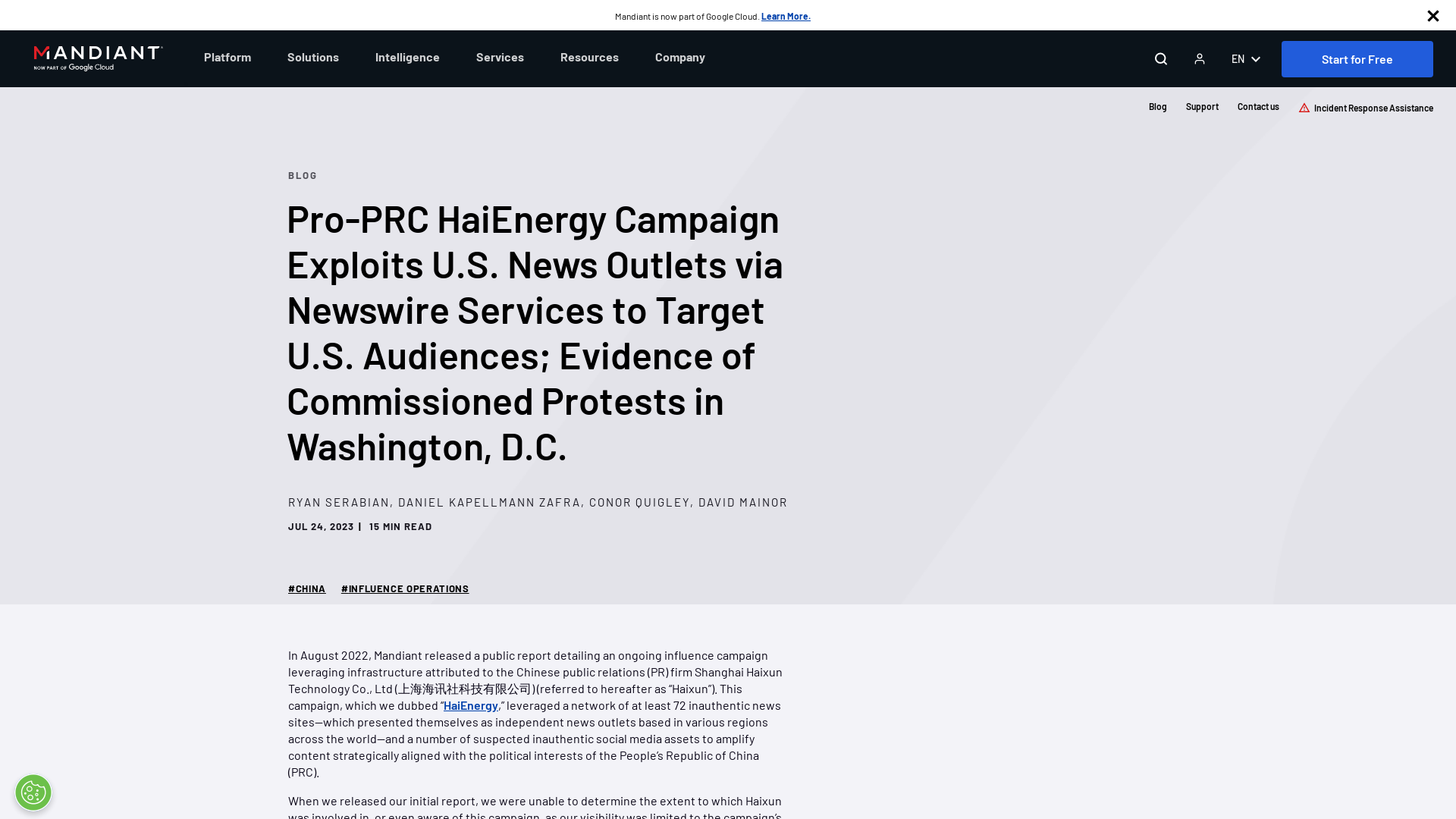 Pro-PRC HaiEnergy Campaign Exploits U.S. News Outlets via Newswire Services to Target U.S. Audiences; Evidence of Commissioned Protests in Washington, D.C. | Mandiant