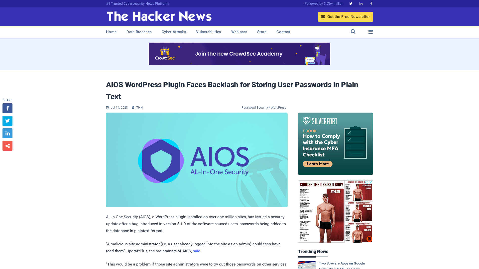 AIOS WordPress Plugin Faces Backlash for Storing User Passwords in Plain Text