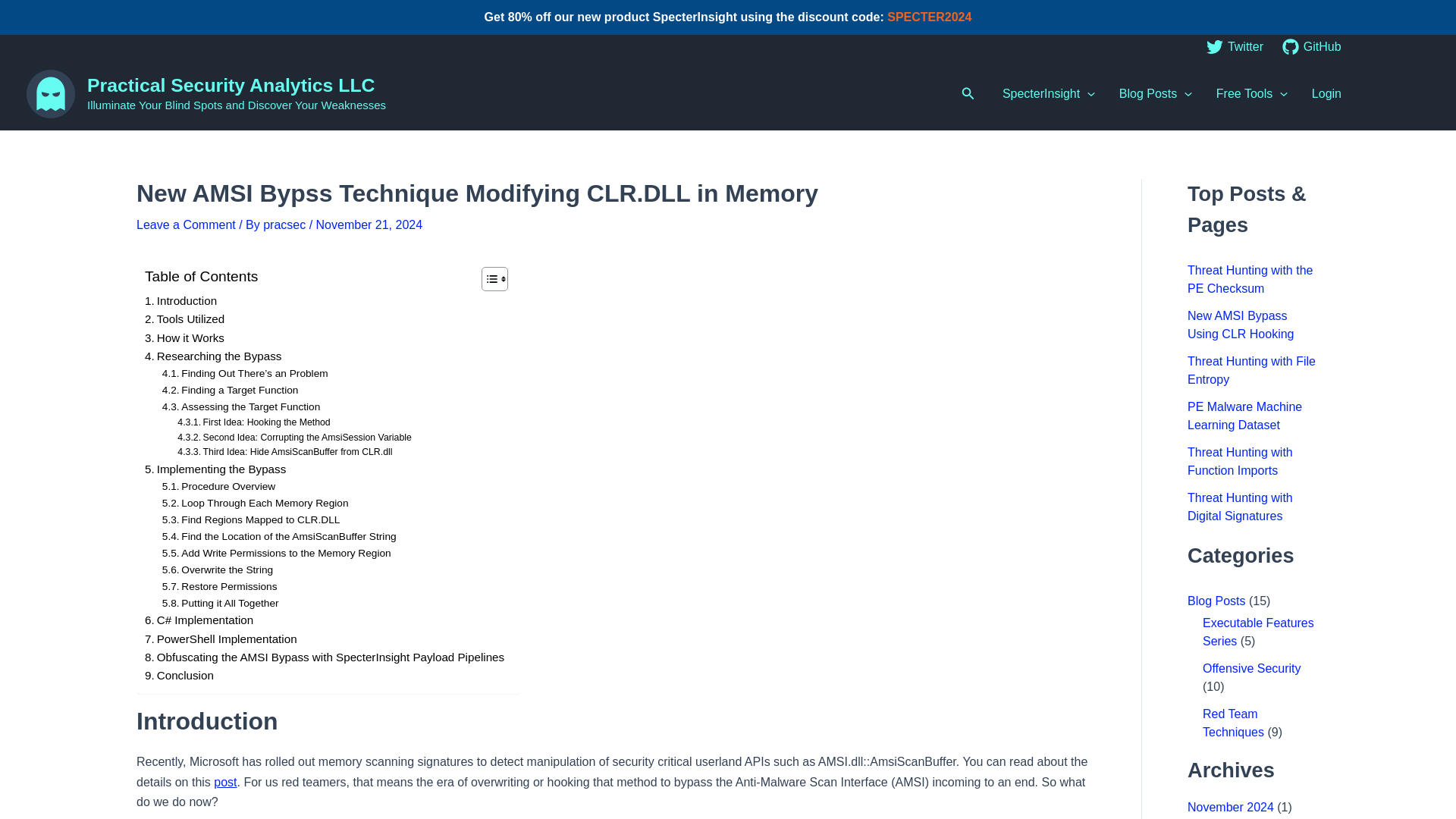 New AMSI Bypss Technique Modifying CLR.DLL in Memory – Practical Security Analytics LLC