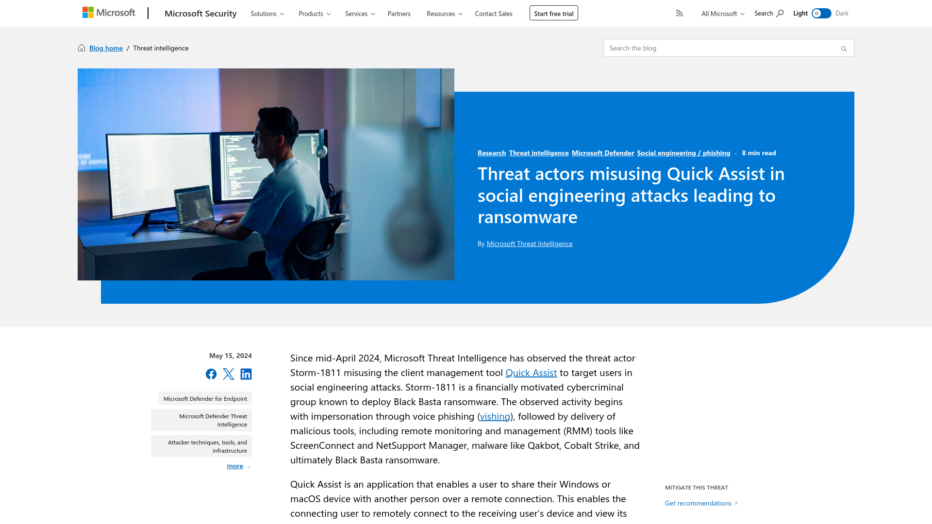 Threat actors misusing Quick Assist in social engineering attacks leading to ransomware | Microsoft Security Blog