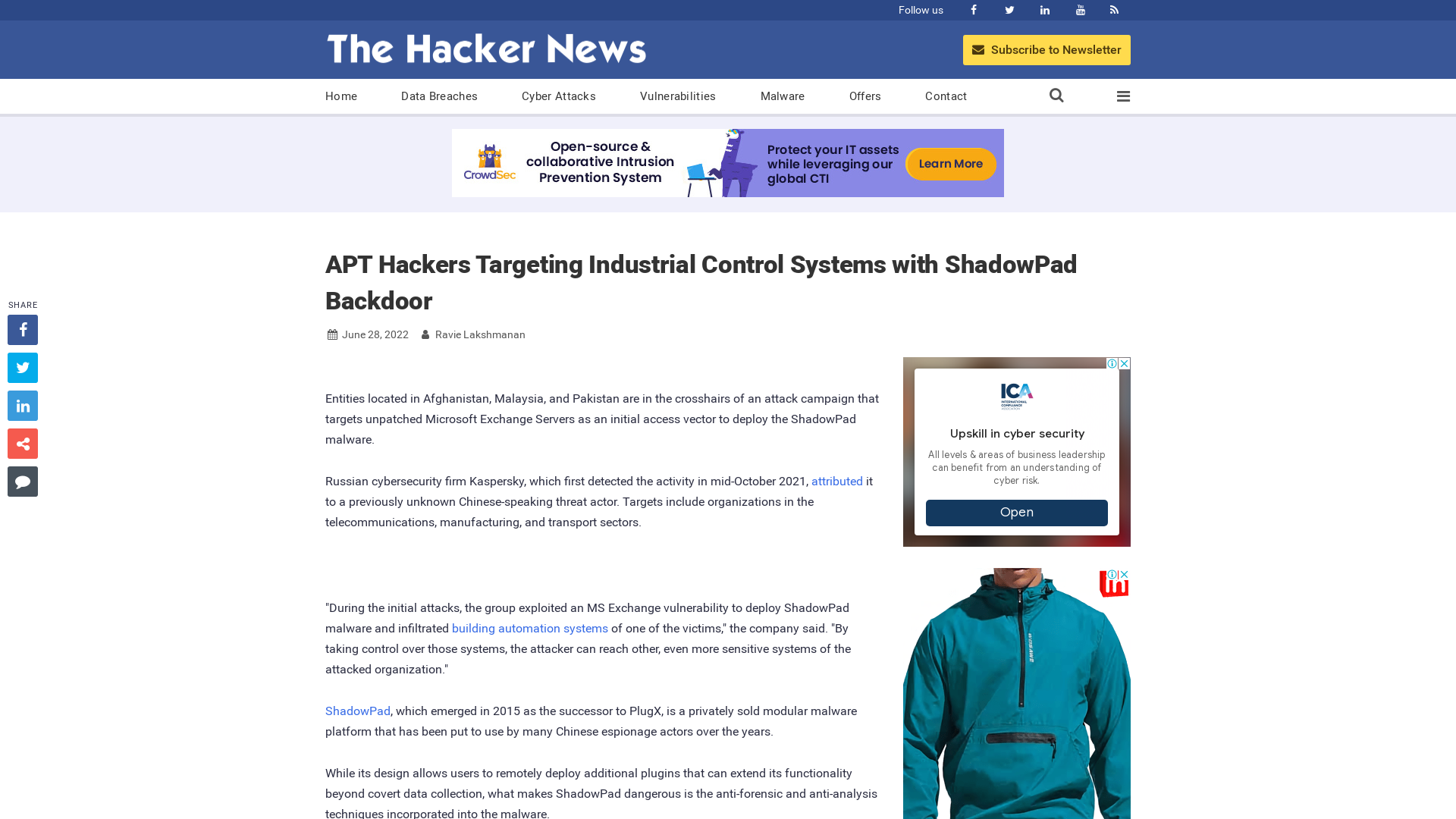 APT Hackers Targeting Industrial Control Systems with ShadowPad Backdoor