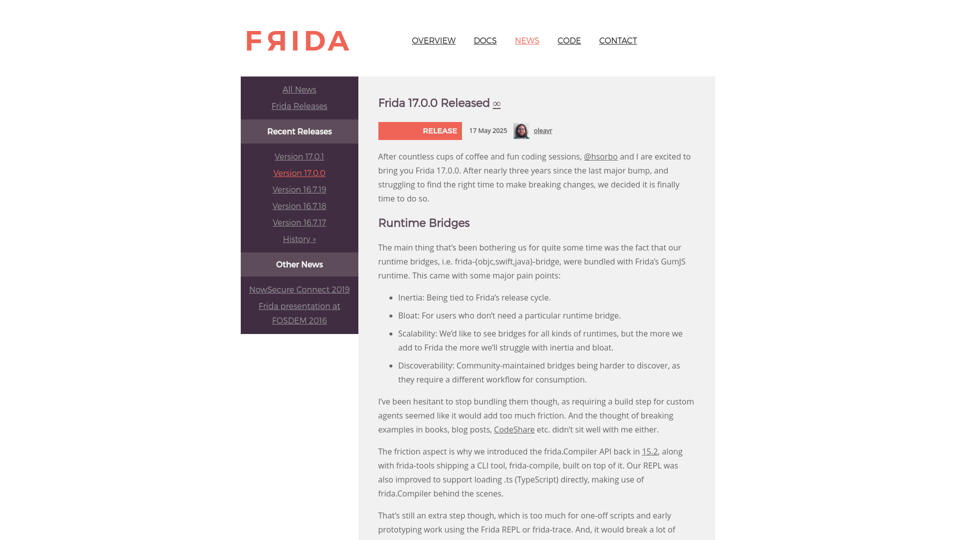 Frida 17.0.0 Released | Frida • A world-class dynamic instrumentation toolkit