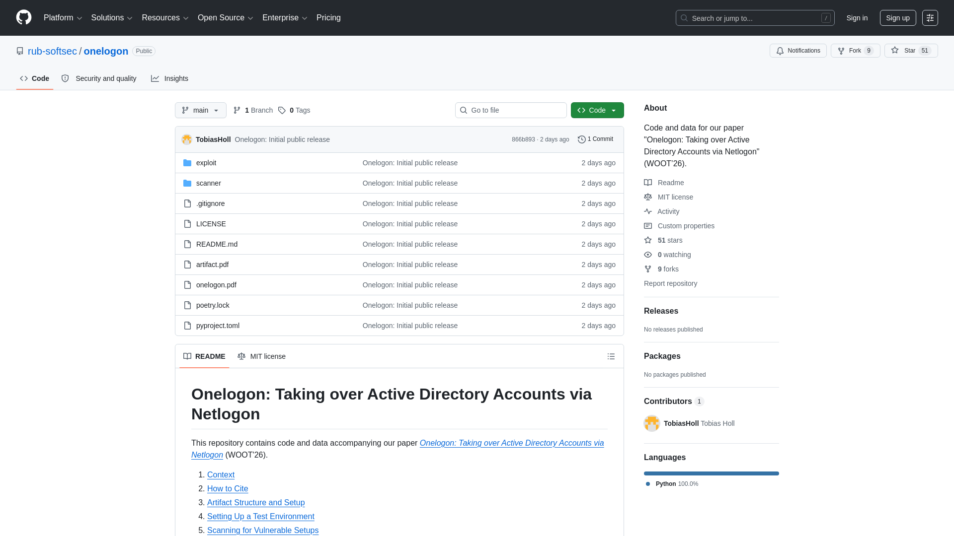 GitHub - rub-softsec/onelogon: Code and data for our paper "Onelogon: Taking over Active Directory Accounts via Netlogon" (WOOT’26). · GitHub
