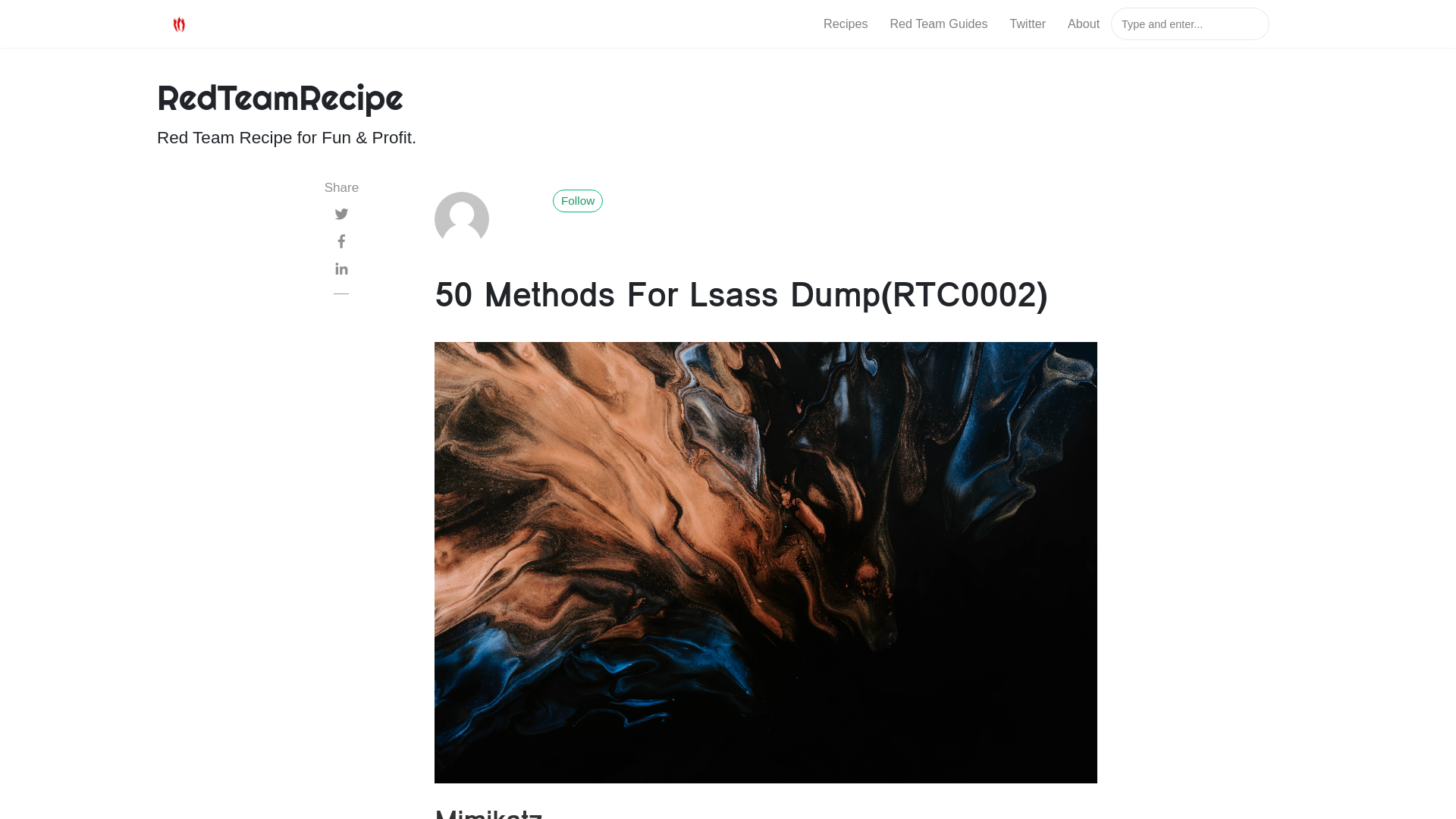 50 Methods For Lsass Dump(RTC0002) | RedTeamRecipe