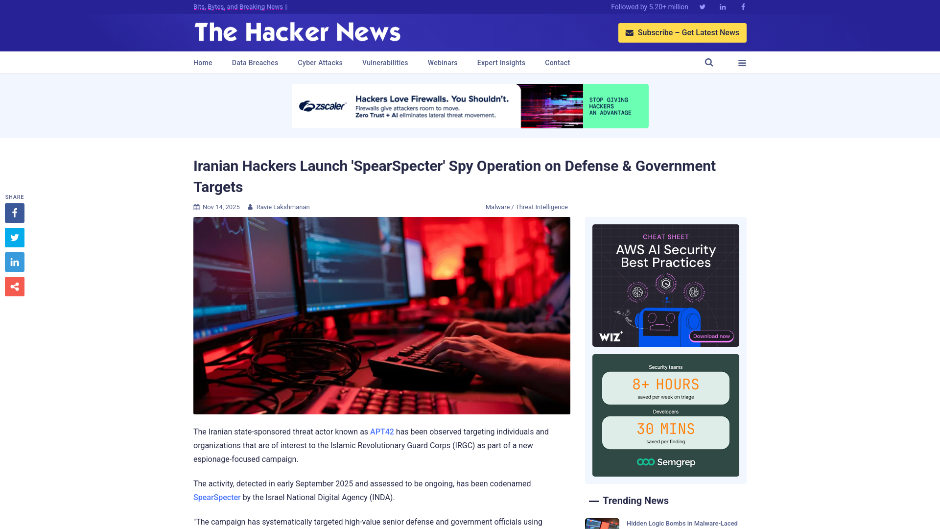 Iranian Hackers Launch 'SpearSpecter' Spy Operation on Defense & Government Targets