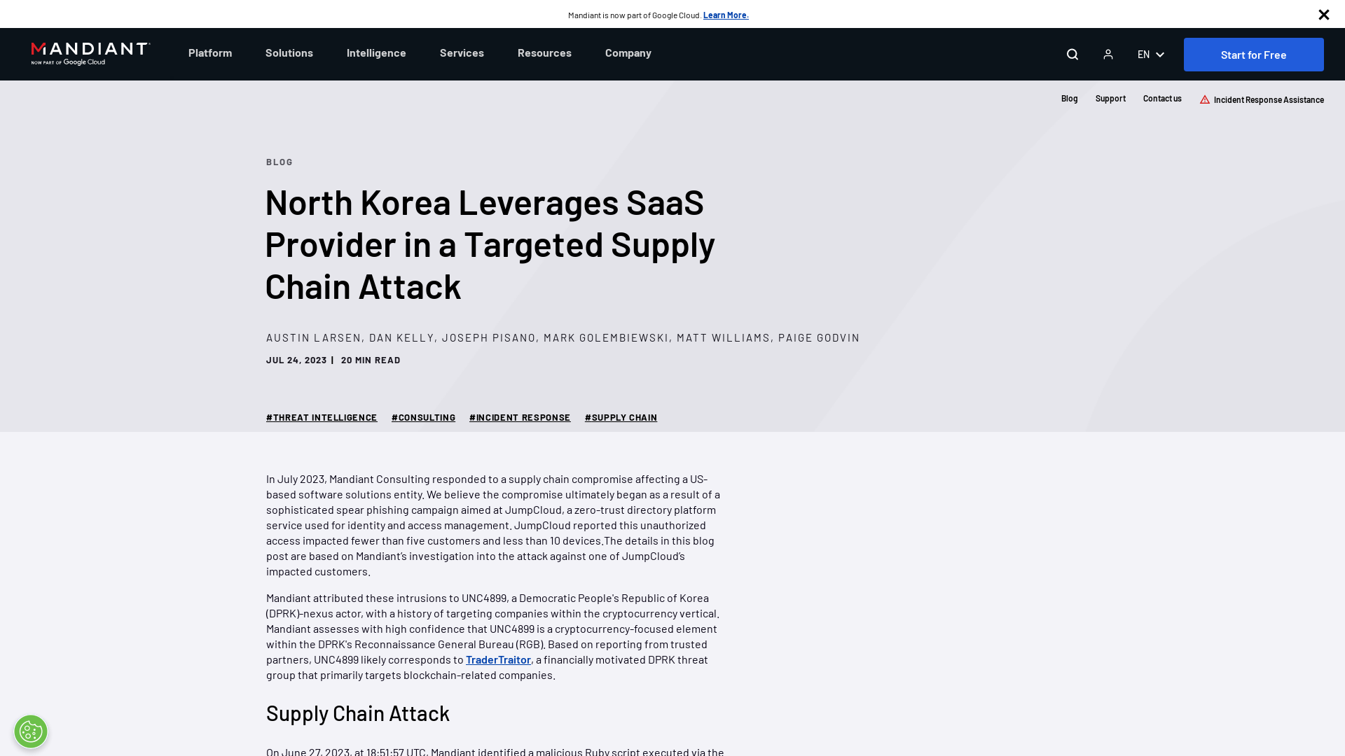 North Korea Leverages SaaS Provider in a Targeted Supply Chain Attack | Mandiant