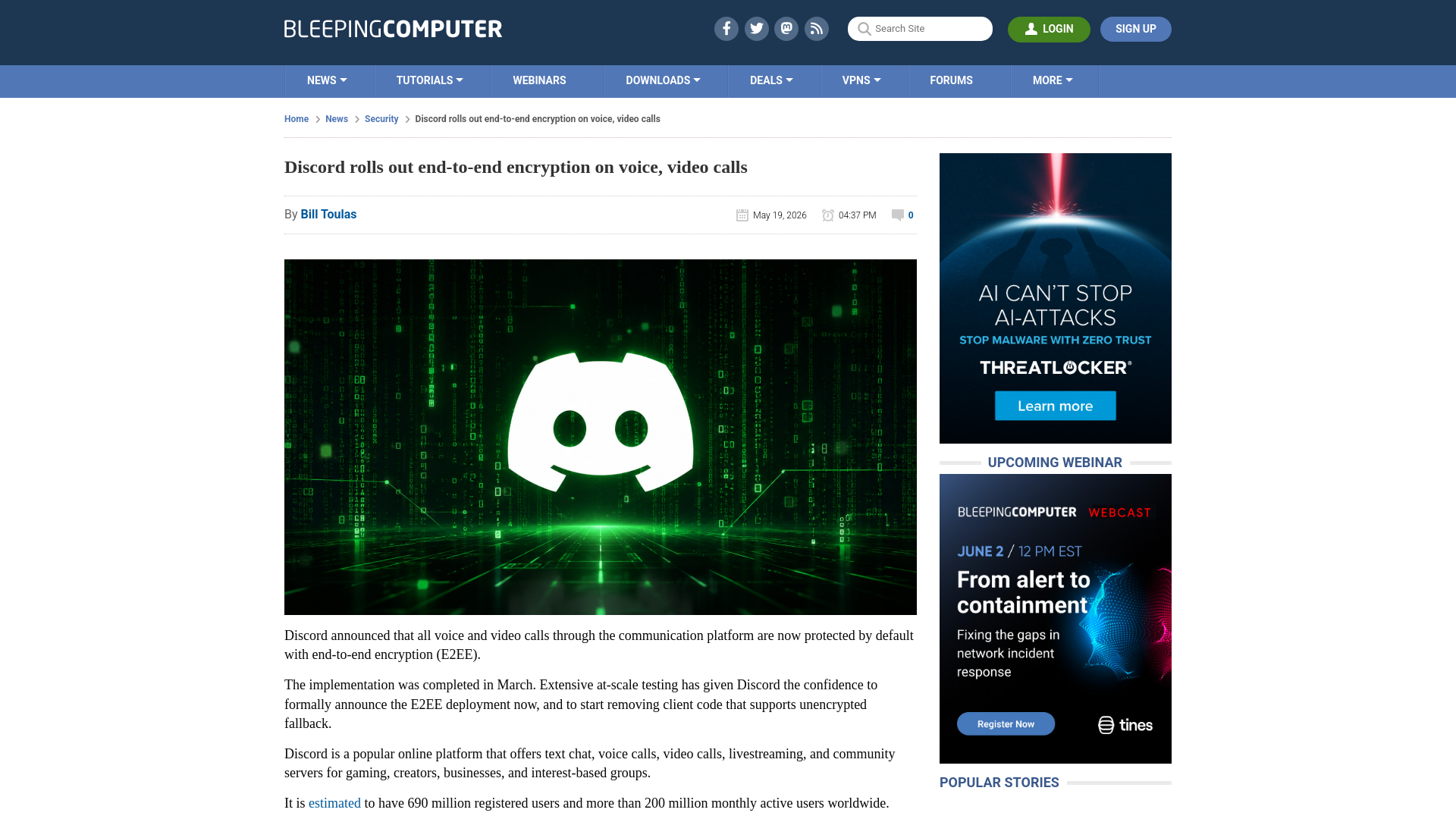 Discord rolls out end-to-end encryption on voice, video calls