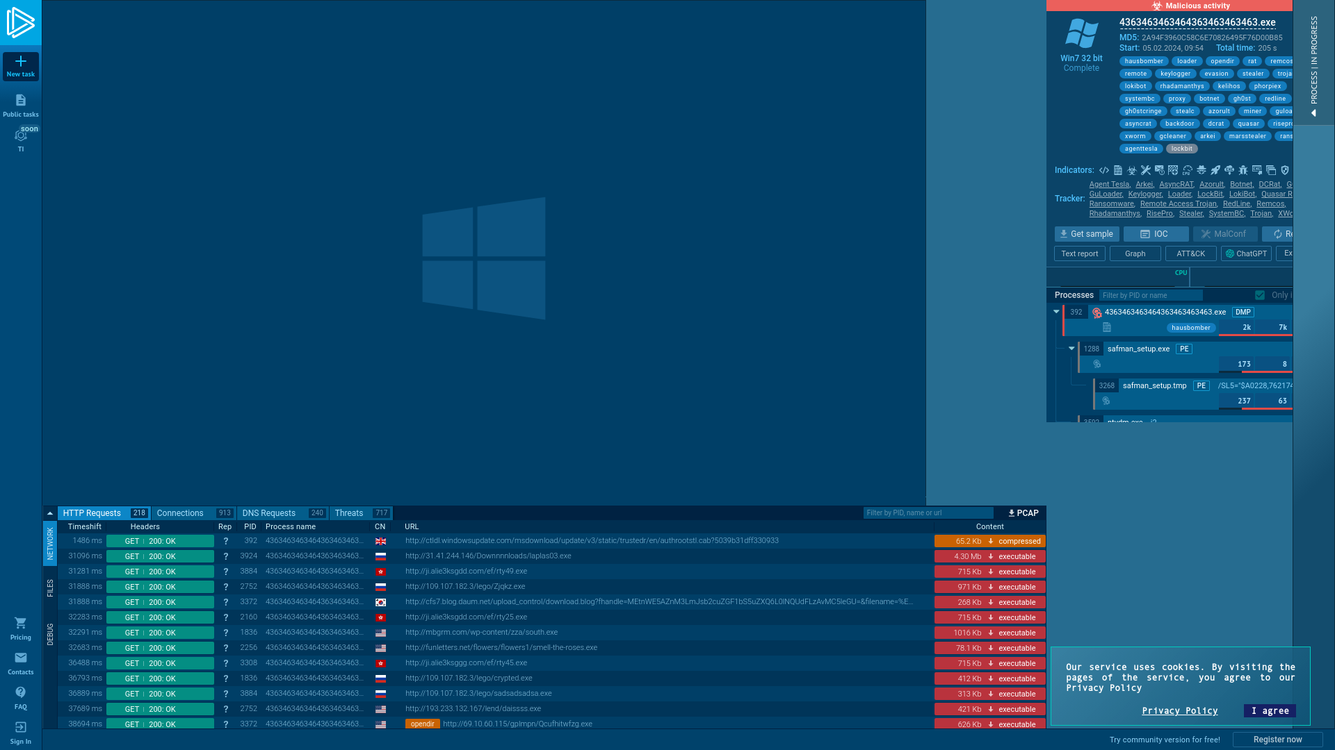 Analysis 4363463463464363463463463.exe (MD5: 2A94F3960C58C6E70826495F76D00B85) Malicious activity - Interactive analysis ANY.RUN