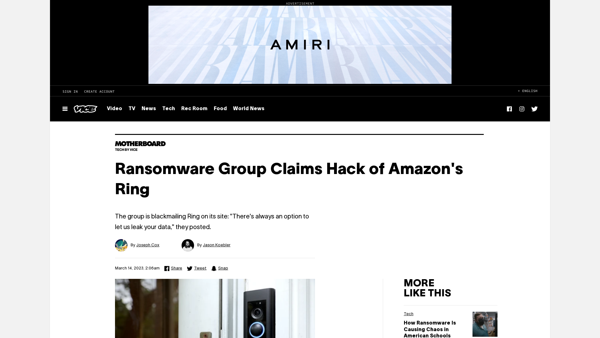 Ransomware Group Claims Hack of Amazon's Ring