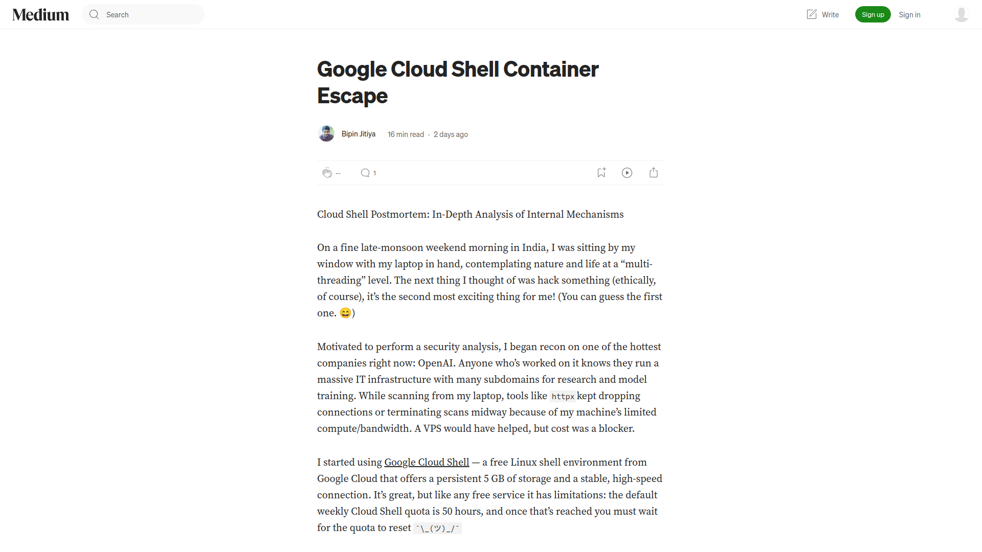 Google Cloud Shell Container Escape | by Bipin Jitiya | Dec, 2025 | Medium
