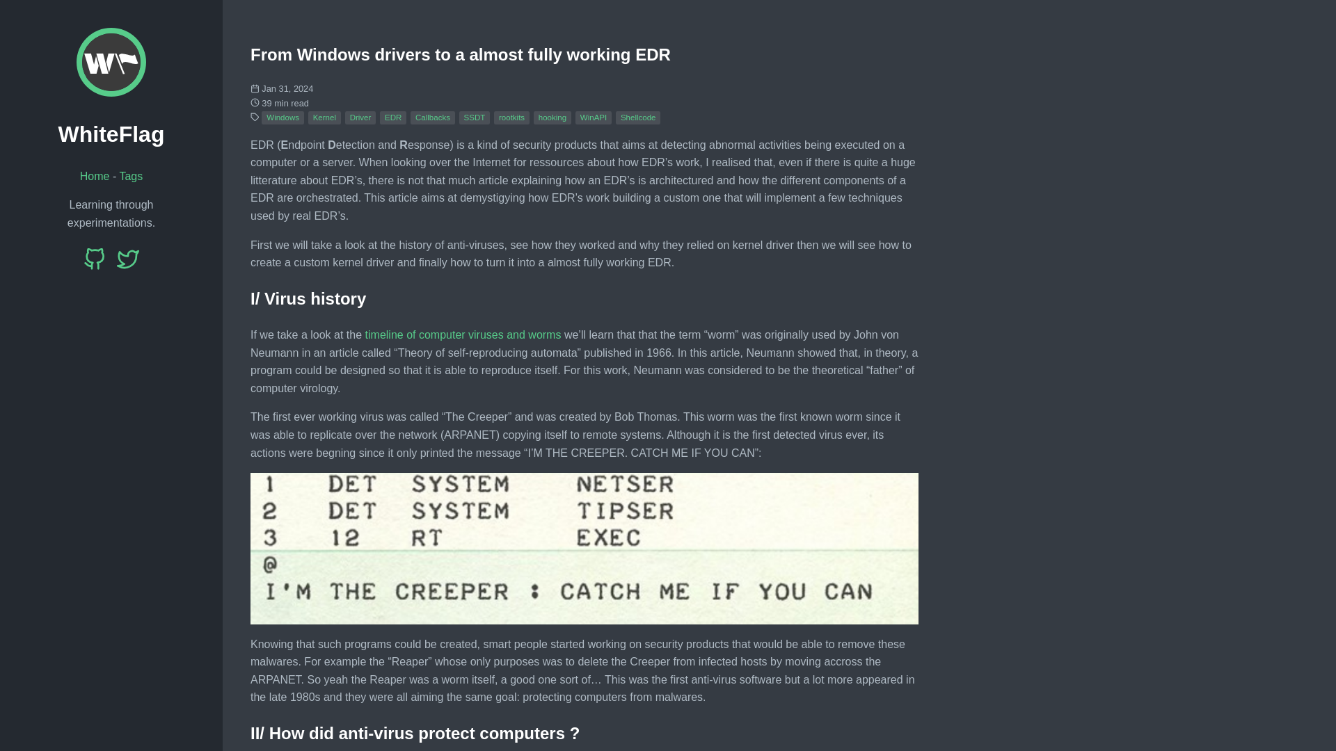 From Windows drivers to a almost fully working EDR // WhiteFlag
