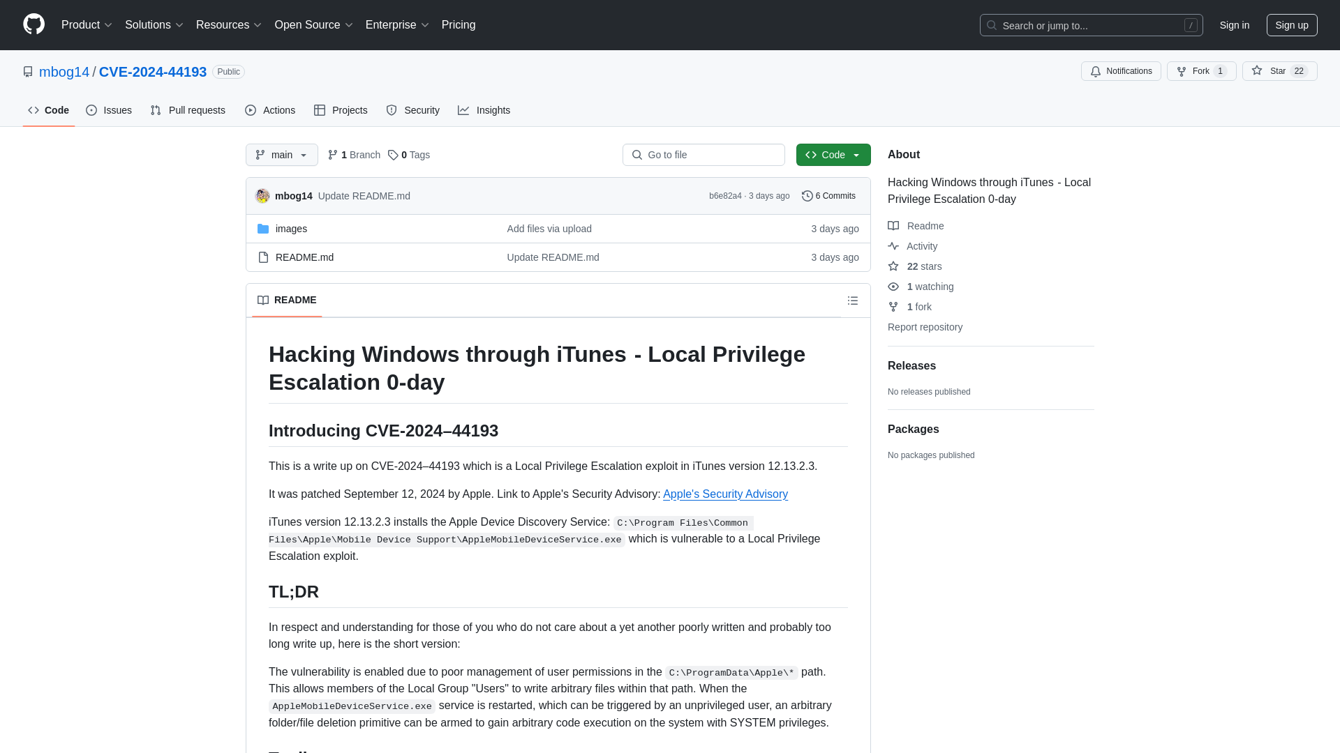 GitHub - mbog14/CVE-2024-44193: Hacking Windows through iTunes  - Local Privilege Escalation 0-day