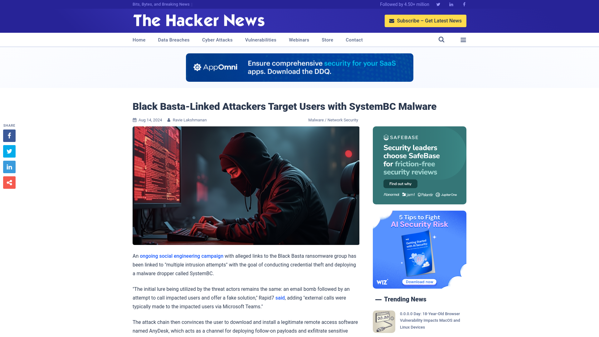 Black Basta-Linked Attackers Target Users with SystemBC Malware