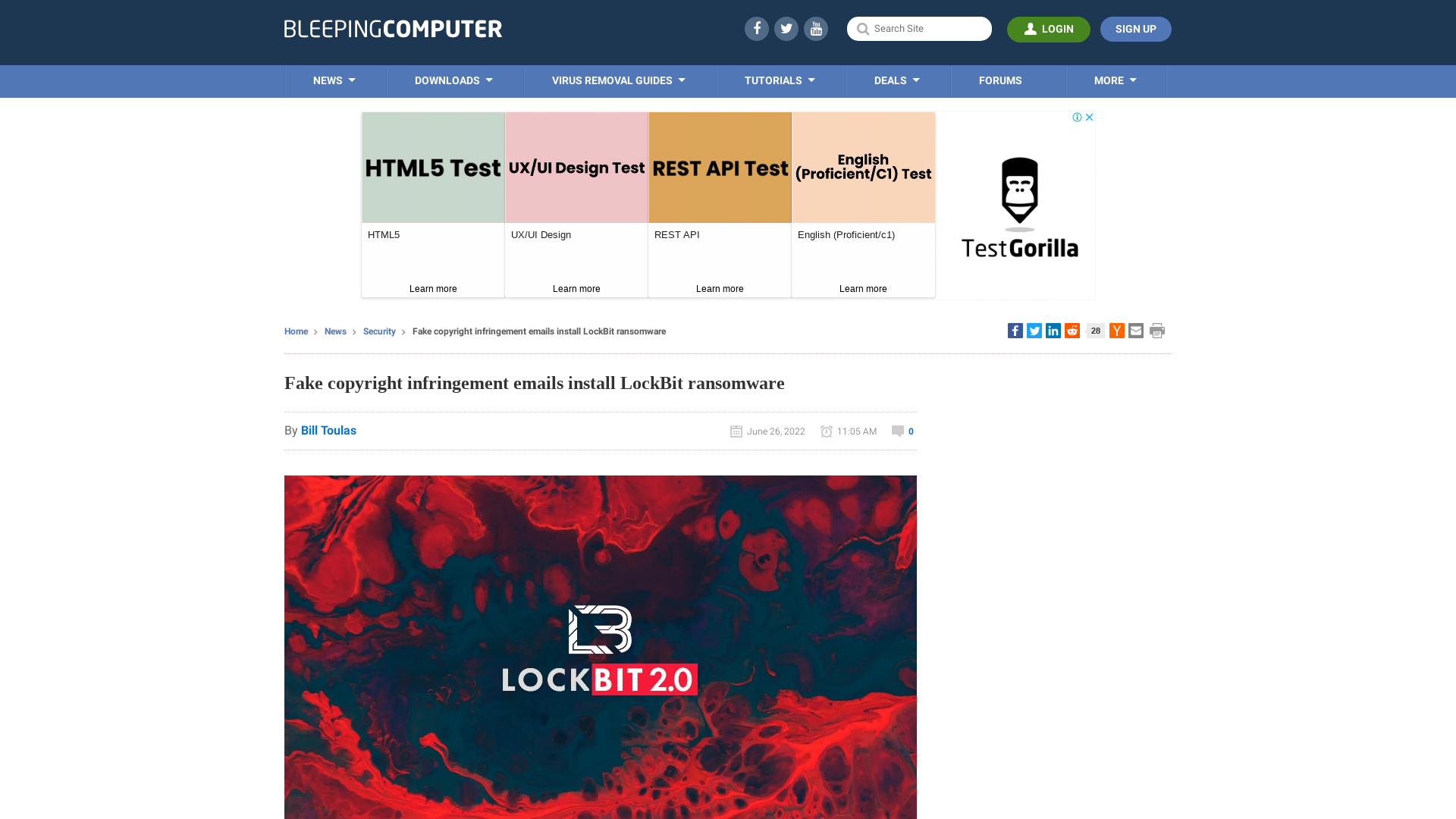 Fake copyright infringement emails install LockBit ransomware