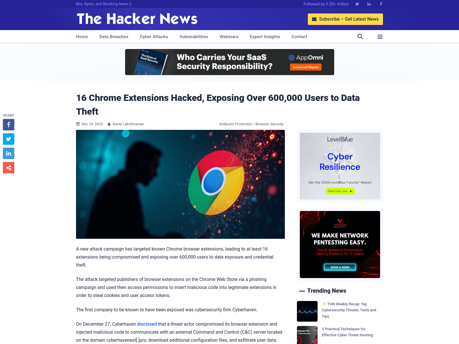 16 Chrome Extensions Hacked, Exposing Over 600,000 Users to Data Theft