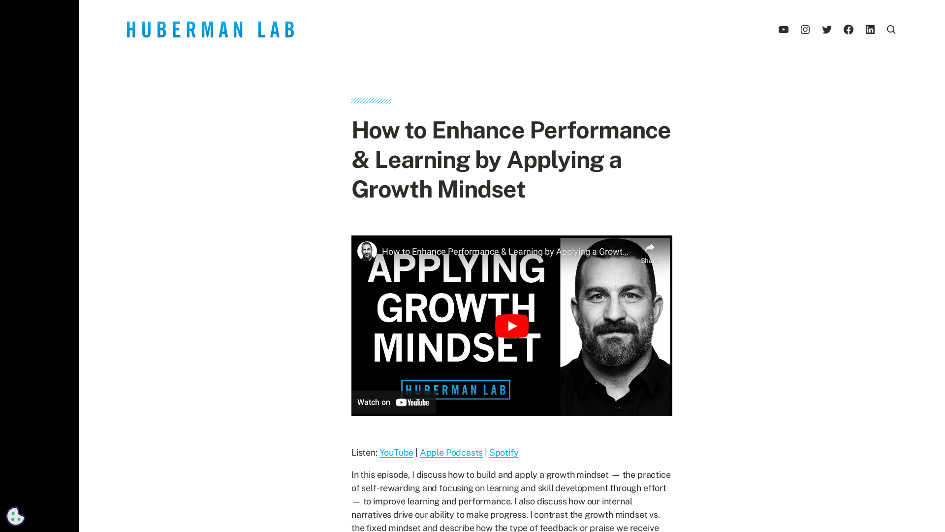 How to Enhance Performance & Learning by Applying a Growth Mindset - Huberman Lab