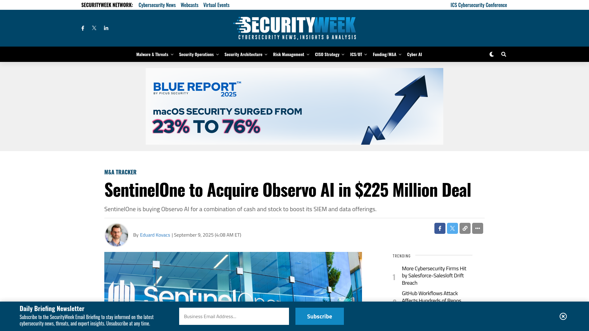 SentinelOne to Acquire Observo AI in $225 Million Deal - SecurityWeek